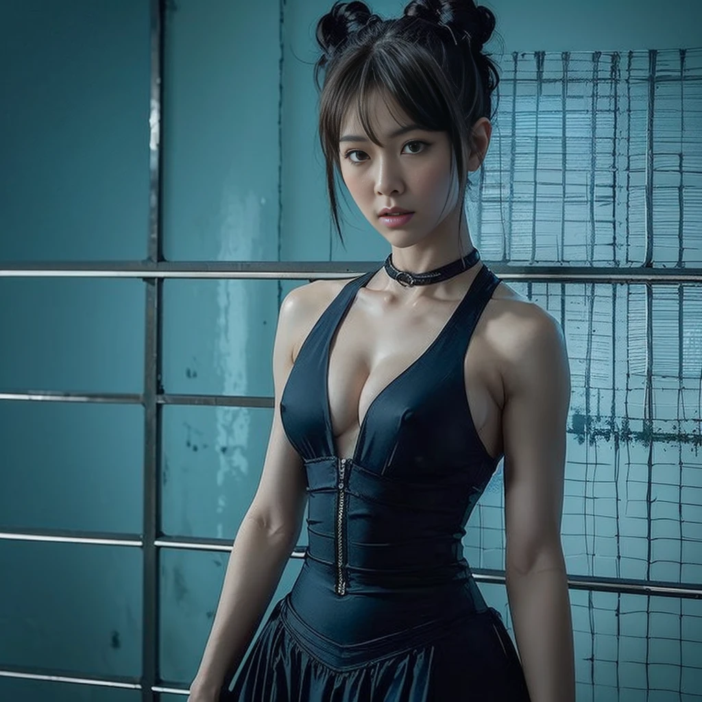 Chun Li, "rosto delicado, olhos verdes bem claros, bochechas rosadas, blonde hair, vestido floral, campo ensolarado, oil painting, ultra-detalhado, vivid colors, soft lighting, fotorrealista", cabelo com pontas vermelhas