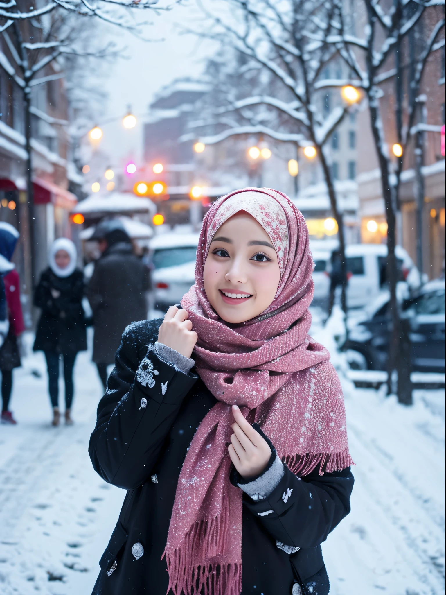 hijab, street, snow