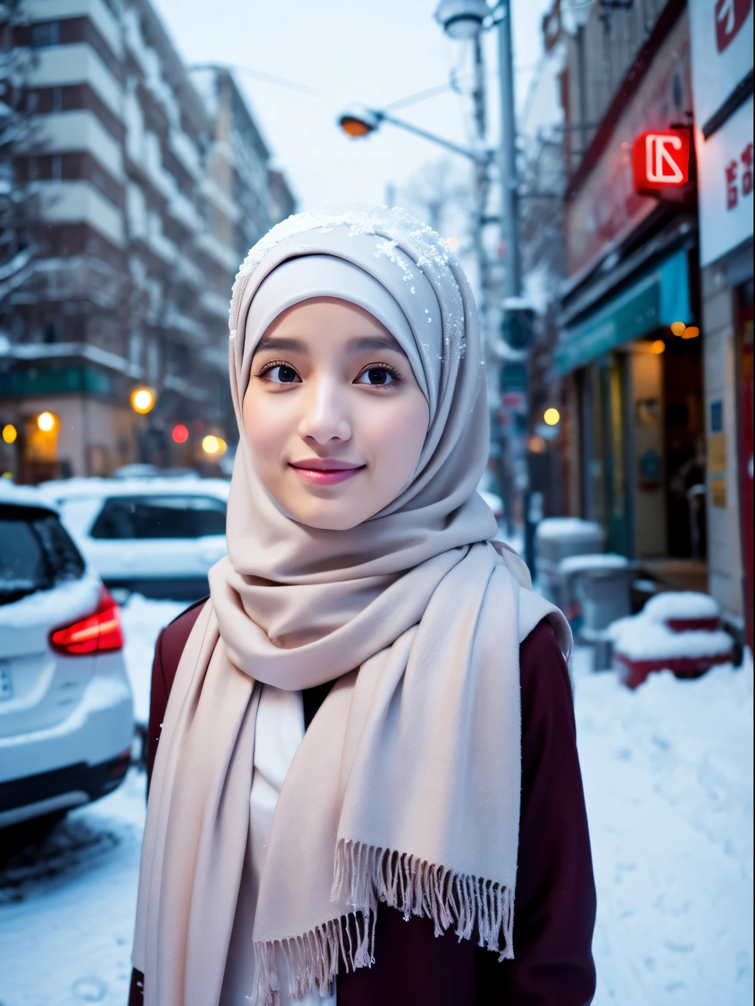 hijab, street, snow