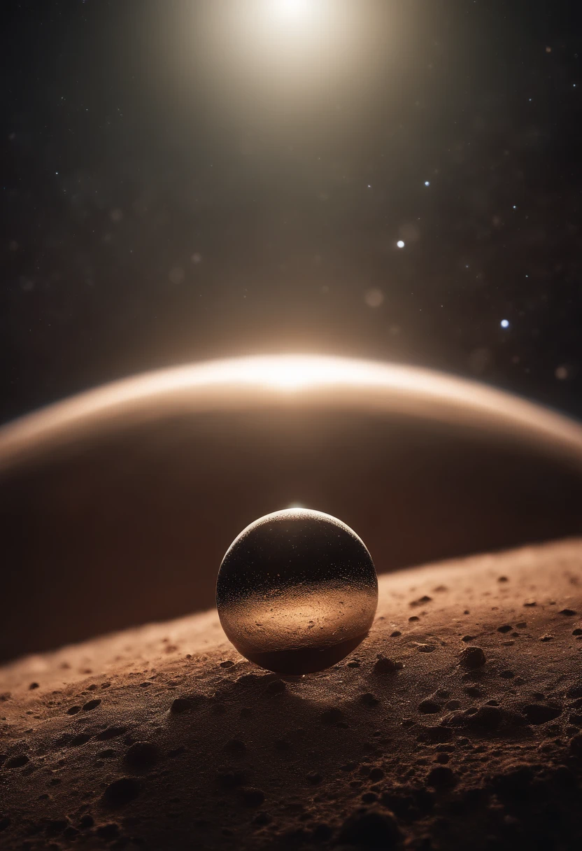 a detailed macro shot of a piece of debris or space dust floating near the neon planet’s rings, highlighting the intricate details and textures of the celestial particles