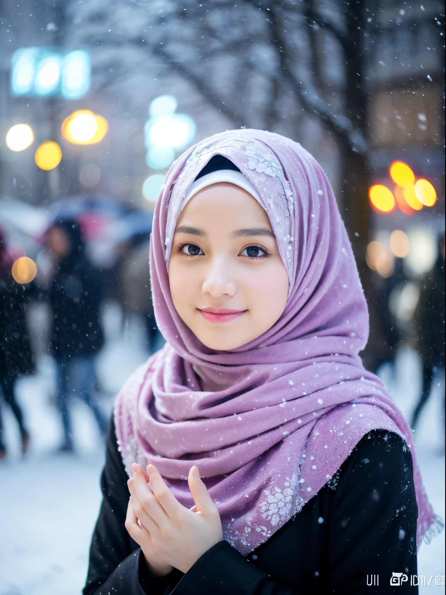 hijab, street, snow