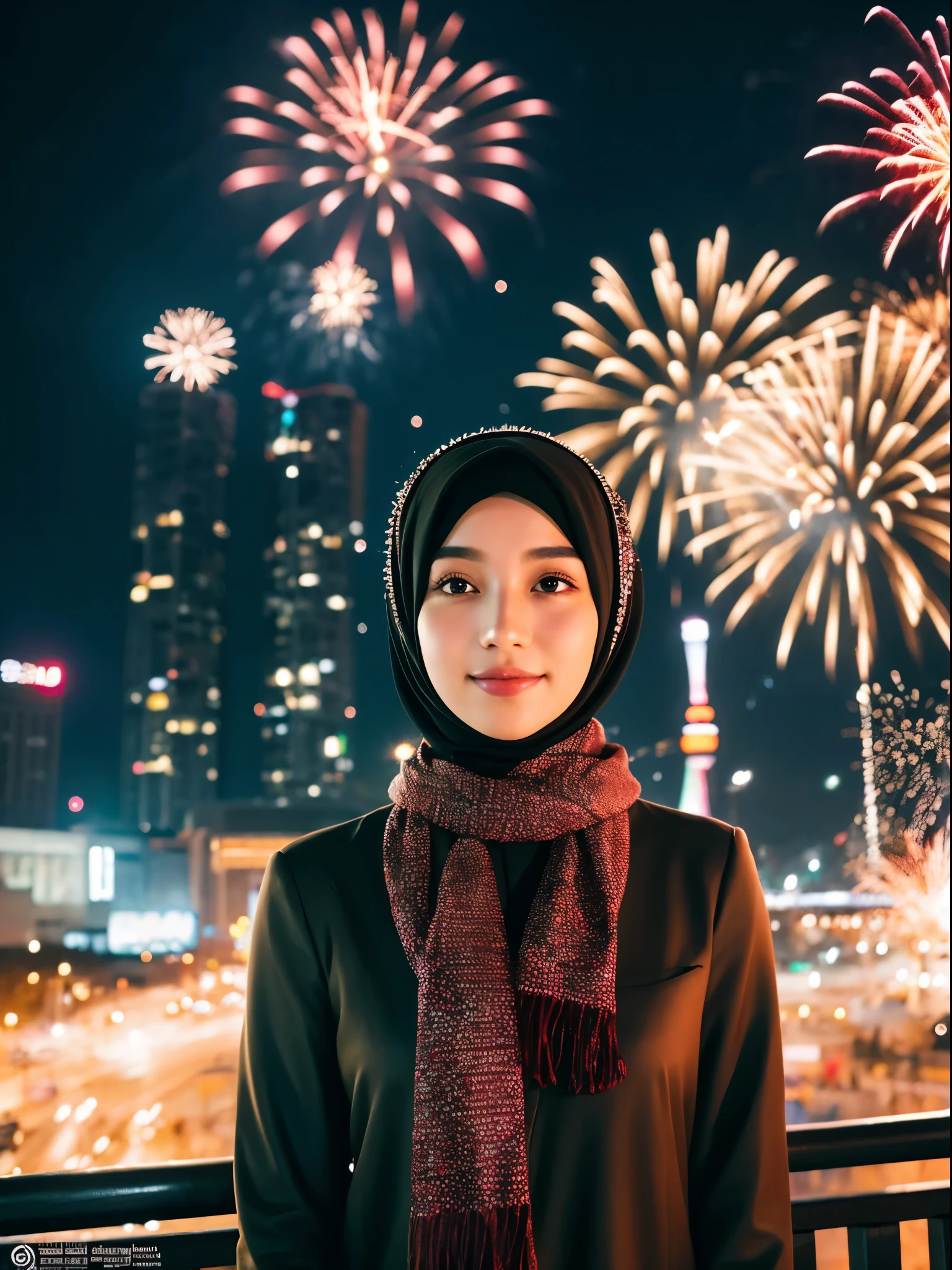 hijab, seoul, night, firework