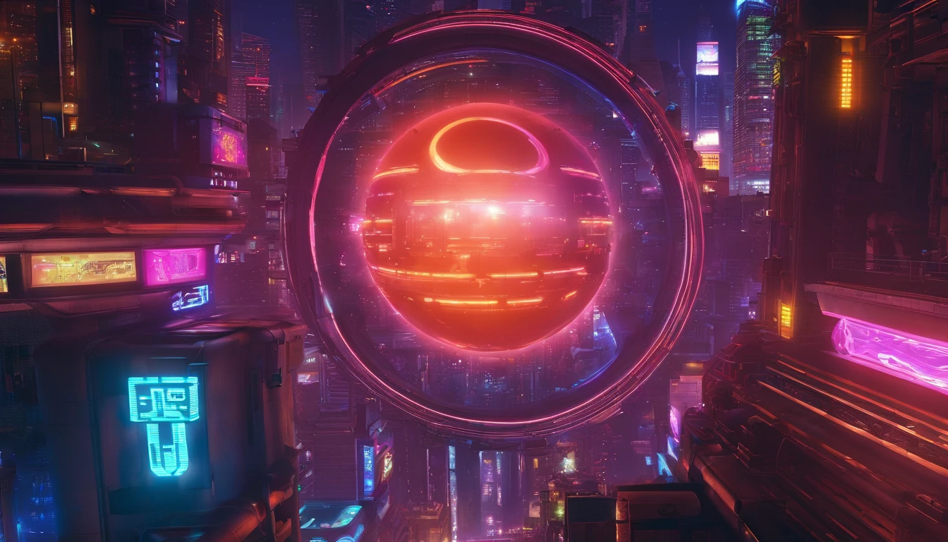 a high-angle shot of the neon planet and its rings from a distance, with a spaceship or astronaut in the frame, emphasizing the scale and vastness of the space environment