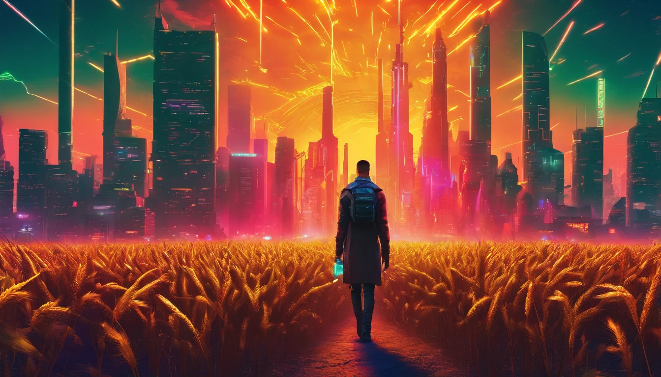 a lifestyle shot of a person walking through a wheat field, surrounded by the tall stalks, capturing the sense of being immersed in the beauty of nature