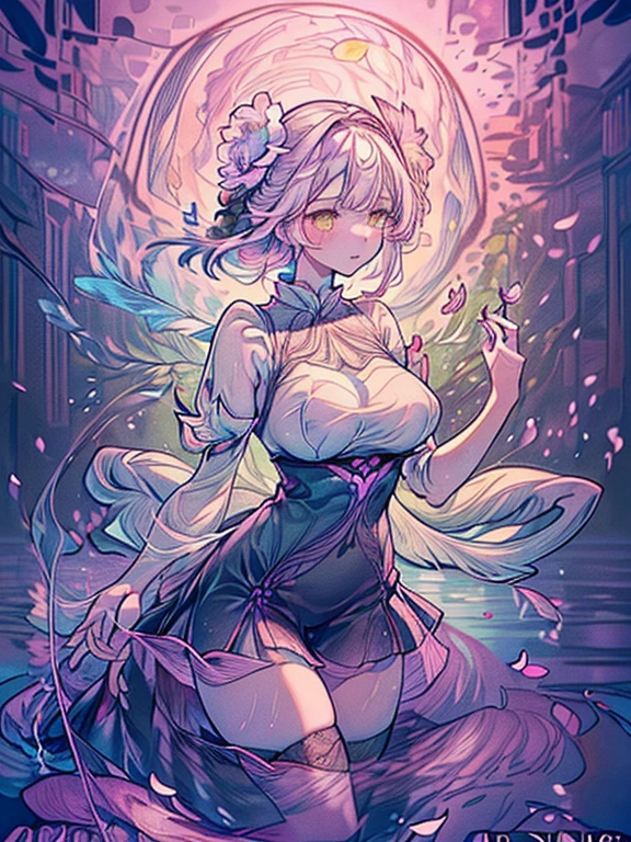 ((Finest quality)),(超A high resolution),(Ultra-detailed細),(Meticulous portrayal),((the most picturesque works of art),Ultra-Precision Art,The art of astounding depiction,Fantasyart:1.5, ((((Beautiful flowers々:1.5))), ((Body eroded by flowers:1.3)),(Glamorous body:1.3),fancy background effects、masterpiece、Fancy details、(NSFW 1.1), ((1girl in)), ((masutepiece)), ((Highly detailed:1.3)), In crystal clear water,beautiful woman entering the lake, ((long yellow hair)), Wet hair, Wearing a light transparent dress, clothed bathing, steam, (many petals floating on the lake:1.8), Early morning light, Ivory Gold AI, windows, Crepscular lighting, 、Lace sheer underwear、very very gigantic boobs、Transparent pink nipples、Transparent pink areola、lace and string shorts.、princess carry,Sexy lingerie with lace and strings,See-through sexy lingerie,Transparent lingerie、translucent dress、pearlsescent、pearls、Sexy Harness、Sexy garter belt、Sexy Stockings、Well equipped,intimate, rose garden、Multicolored roses、lake with floating roses、Lying down、Open legs、Spread your legs、Open thighs、Immersion in water、Wet body、splash water、gorgeous flower decoration、big flowers、stylish hair、Moon, lantern, Night, Solo, playing in the water, Water, hair flower, flower, Outdoors, skyporn, full Moon, Rain, lantern, wet clothes, skyporn, wet hair (((masutepiece),(the Extremely Detailed CG Unity 8K Wallpapers),Best Quality,Cinematic lighting,Detailed background,Beautiful detailed eyes,Bright pupils, (extremely delicate and beautiful),(Beautiful and detailed eyes description), Ultra-detailed,masutepiece,)),((Yellow eyes))、