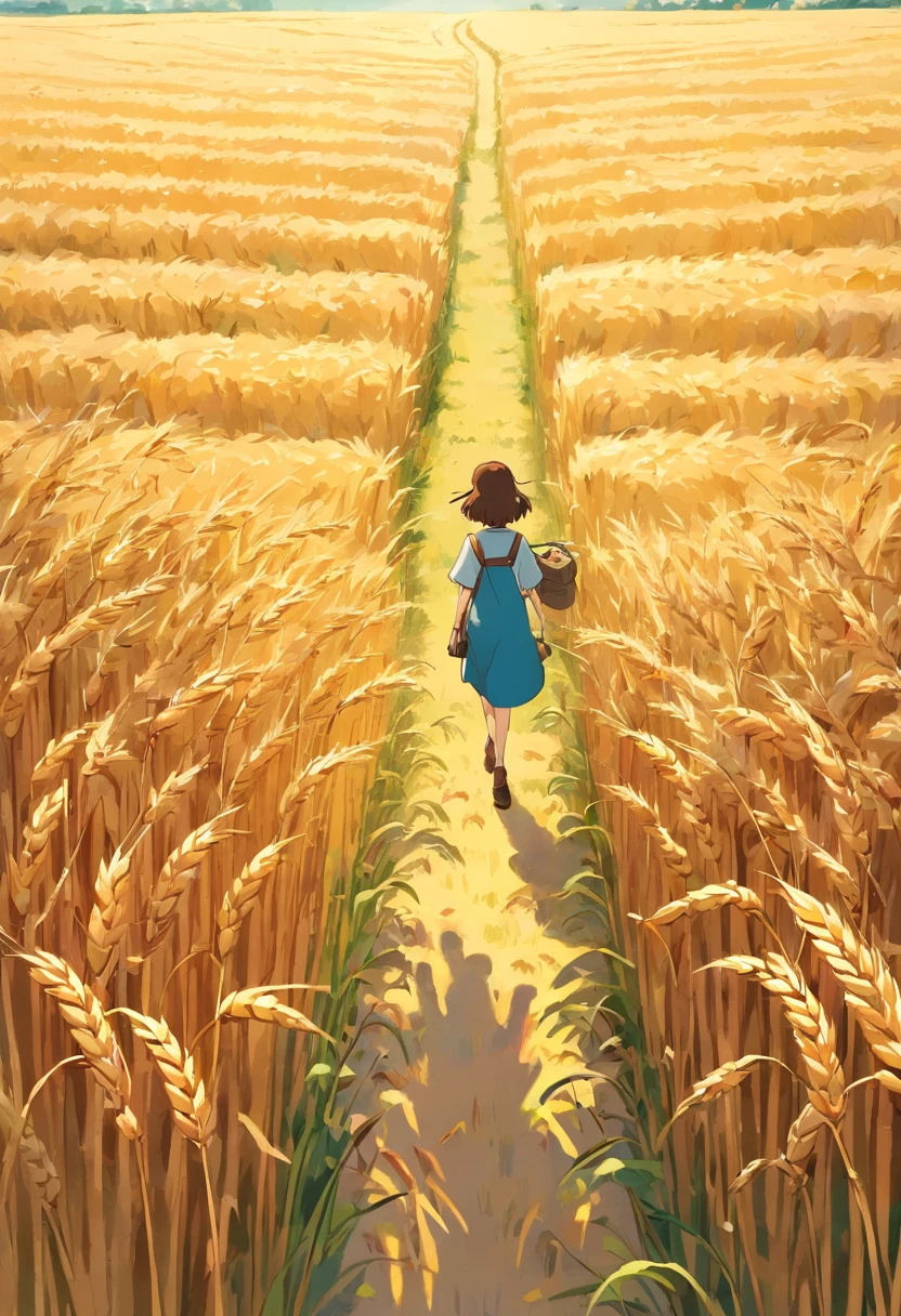 a lifestyle shot of a person walking through a wheat field, surrounded by the tall stalks, capturing the sense of being immersed in the beauty of nature