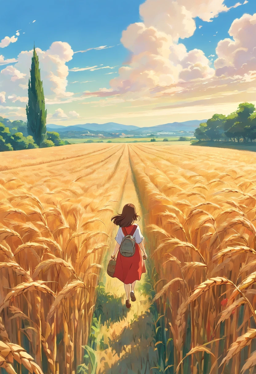 a lifestyle shot of a person walking through a wheat field, surrounded by the tall stalks, capturing the sense of being immersed in the beauty of nature