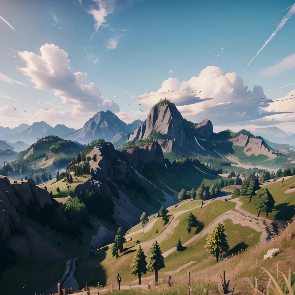 Erstelle mir eine Landschaft mit einem fortnite noskin im Hintergrund und mit dem Schriftzug: hypszz
