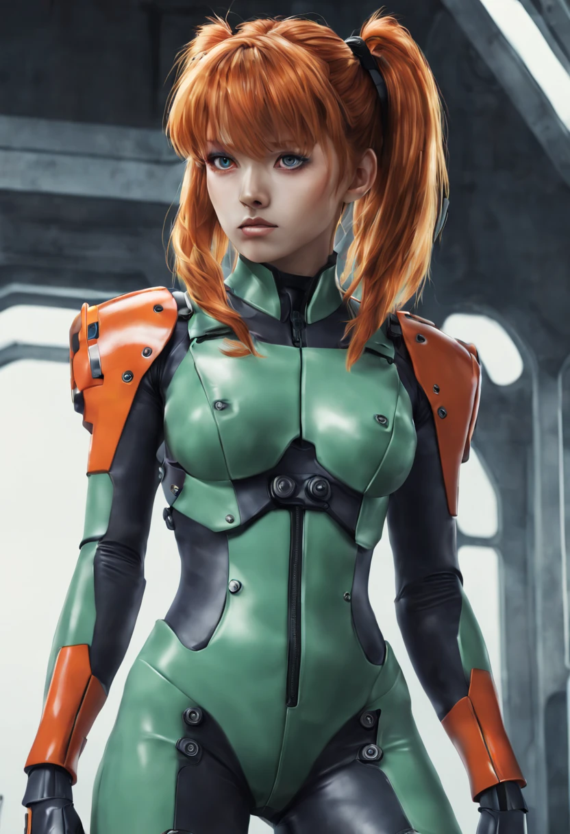 Asuka Langley of Neon Genesis Evangelion character wearing mechanical Jumpsuit. full body frame, Anime girl, detail mascara, celebrity makeup, rear view, digital art, beautiful look, detailed hair, detailed face, ultra focus, 8k resolution, watercolor, dynamic pose, hyperrealism art of detailed character, 4k resolution blade runner 2049