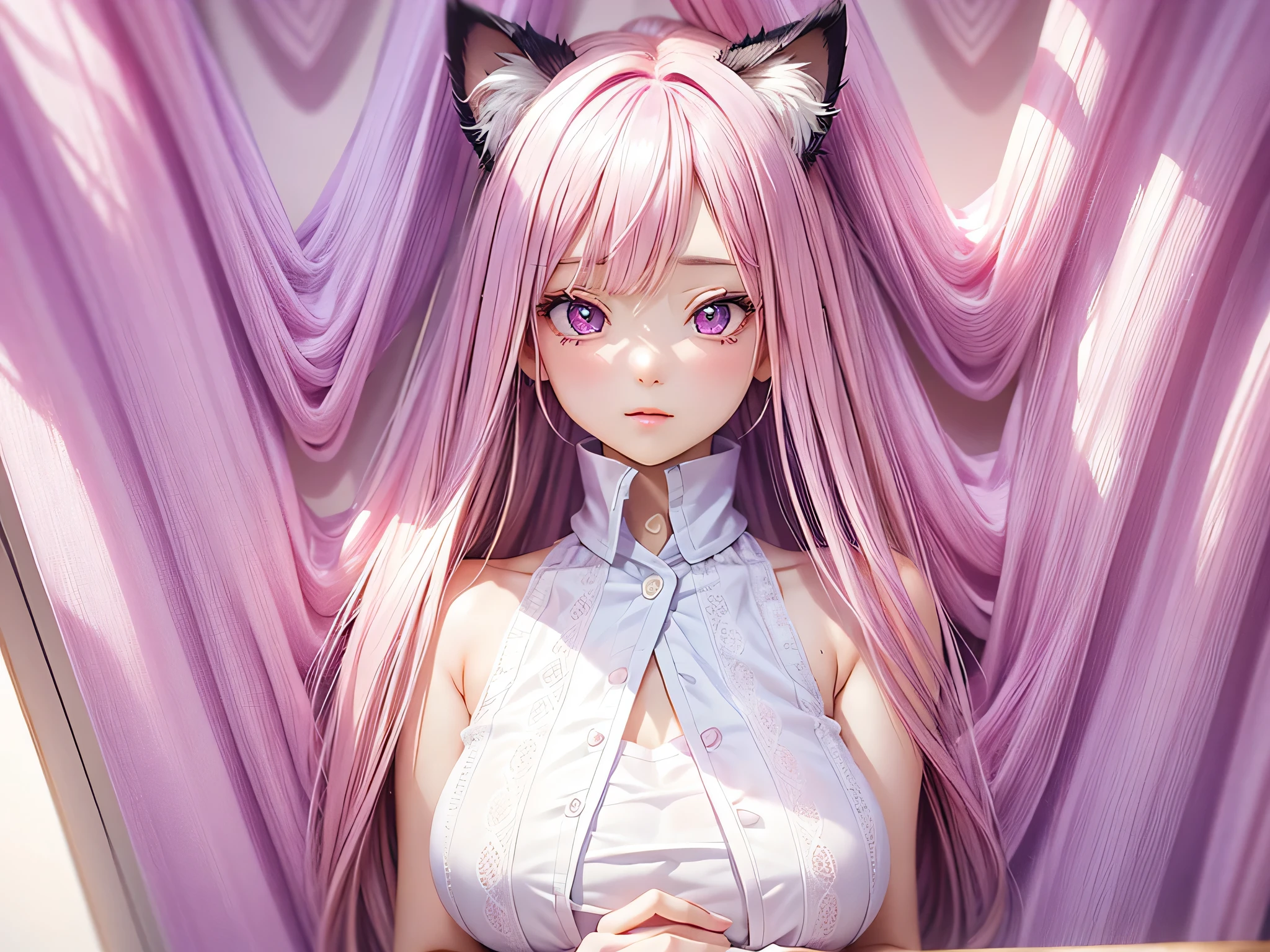 1 fox girl, topaz eyes, fox ears, long hair, (smile:0.9), parted lips, 
(ribbon:1.1), bare shoulders, skimpy dress, thighhighs, 
sharp focus,(masterpiece:1.2, best quality), (finely detailed beautiful eyes: 1.2), ((1girl)), ((solo)), ((girl undressing in front of an viewer,from below erotically standing in bathroom capturing the moment when her clothes are lowered ))(finely detailed eyes and detailed face:1.3), (scenery:1.2), (extremely detailed CG, ultra-detailed, best shadow:1.1), ((depth of field)), (perfect details:1.1), full body, crisp eye makeup, ruddy blush, thick natural parallel eyebrows, (two-tone hair), (floating hair, curvy hair, long hair, smile, wet skin, sweat, white sexy clothes, detailed hamam , white color,shower,taking a shower, white fog, water,(bubble bath:1.3), foam mustache, eroticically standing)((narrow waist, small breast)), lens flare, shining, aureole mesmerizing eyes, luscious lips, shadowplay emphasizing beauty, artistic composition. (best quality, highres, masterpiece:1.2), ultra-detailed, (realistic:1.37) rich detail and textures, particles of light, the sweat, bewilderment, (pink theme:1.2), (pink tone:1.2), bright white tone, illustration,(perfect hand,perfect fingers)