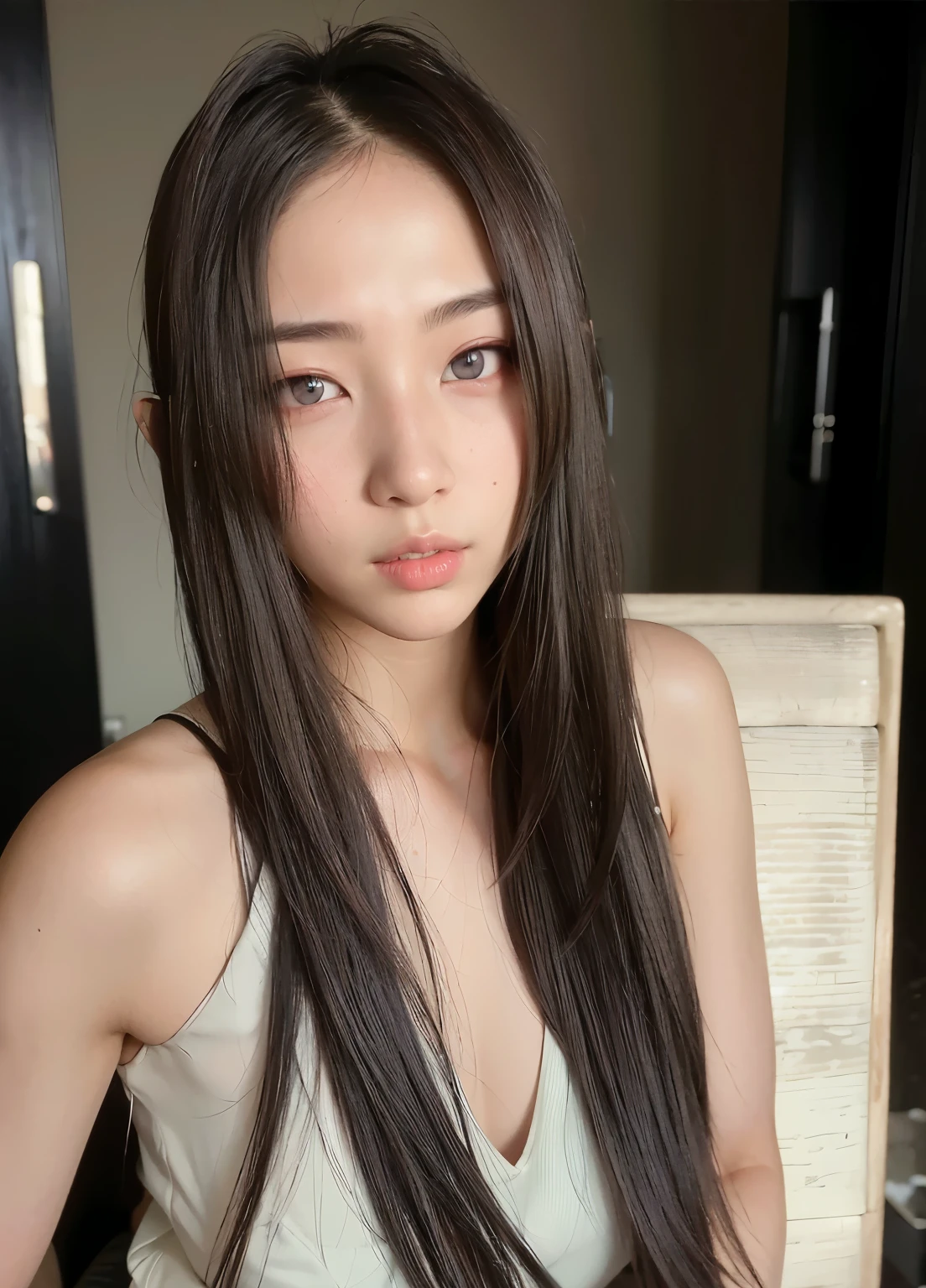 Arafed Asian woman with long black hair and blue eyes., Hermosa joven coreana, Hermosa mujer surcoreana, Hermosa joven coreana, Chica coreana, Joven y adorable rostro coreano, young cute wan asian face, Wan adorable cara coreana, asian girl con el pelo largo, beautiful asian girl, ulzzang, Hermosa modelo china, maquillaje popular de Corea del Sur, con el pelo largo