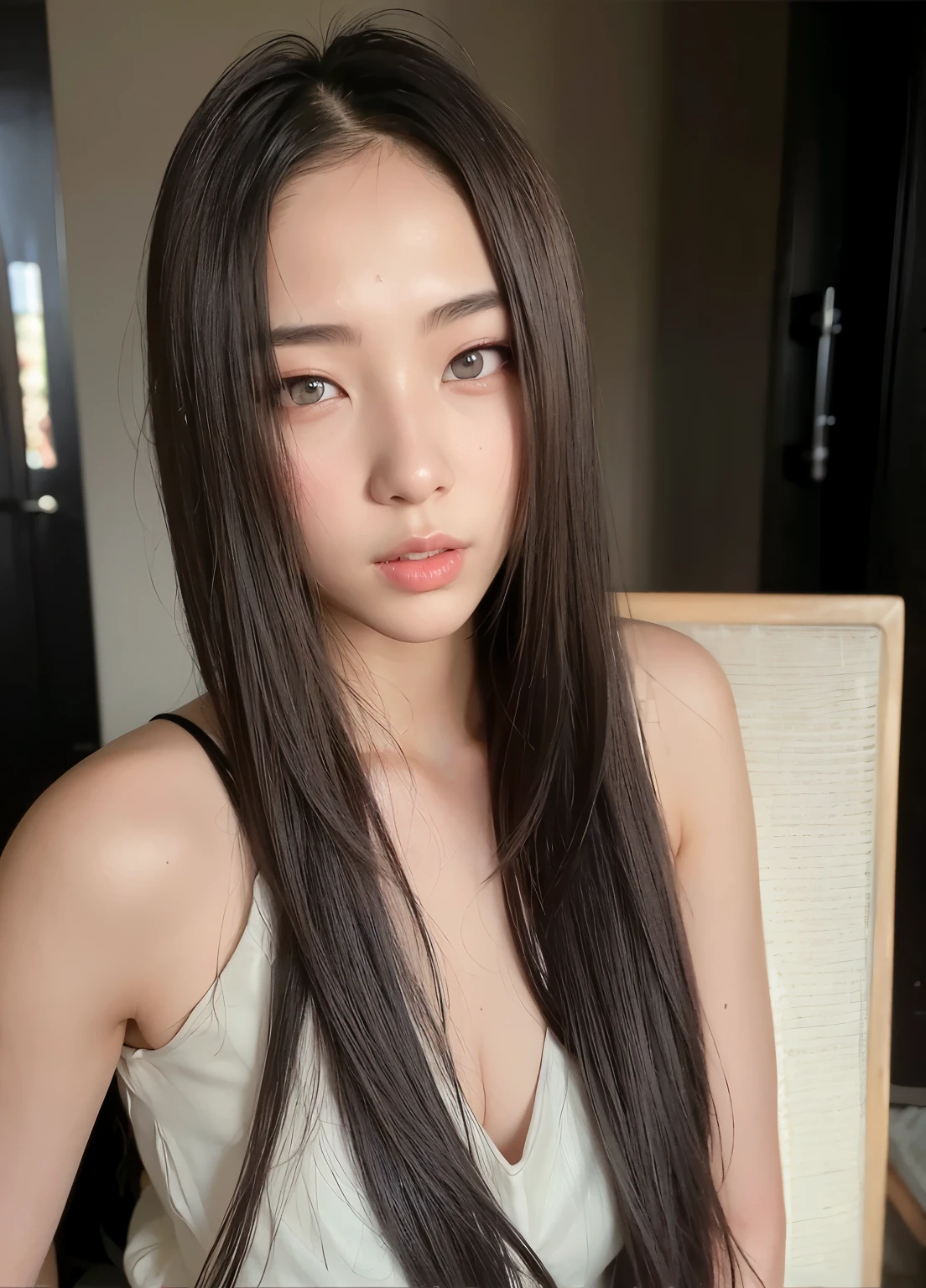 Arafed Asian woman with long black hair and blue eyes., Hermosa joven coreana, Hermosa mujer surcoreana, Hermosa joven coreana, Chica coreana, Joven y adorable rostro coreano, young cute wan asian face, Wan adorable cara coreana, asian girl con el pelo largo, beautiful asian girl, ulzzang, Hermosa modelo china, maquillaje popular de Corea del Sur, con el pelo largo