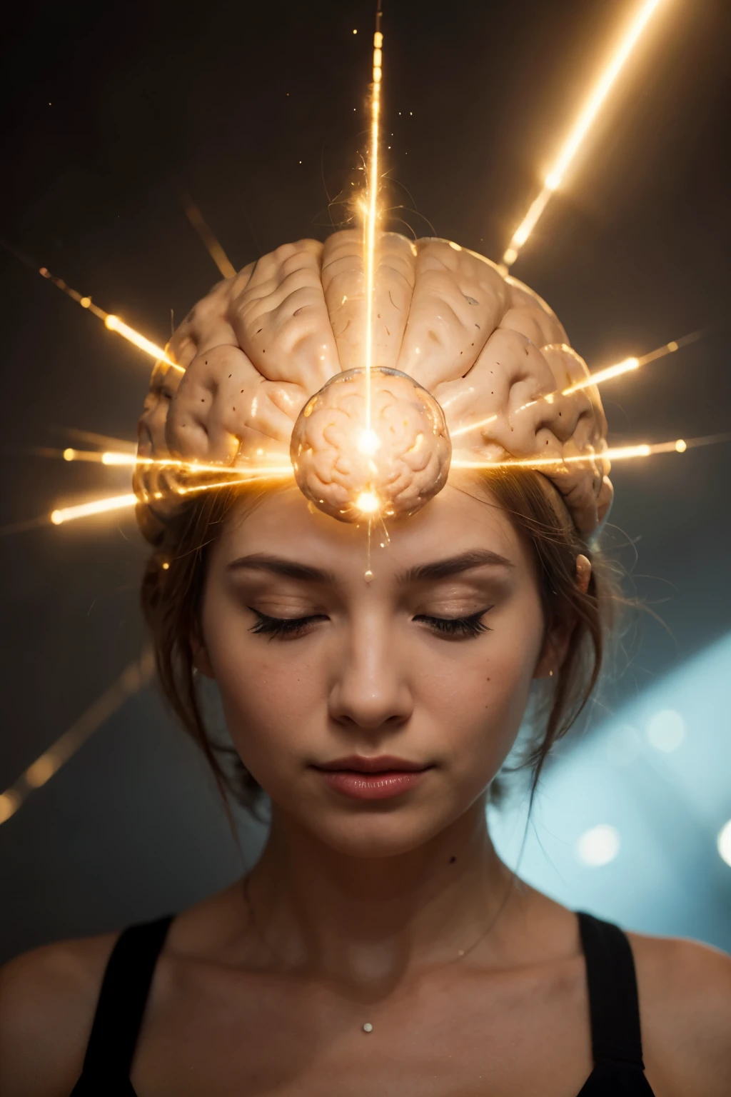 A brain with positive thoughts being emitted, demonstrating the power of our thoughts to influence our reality.