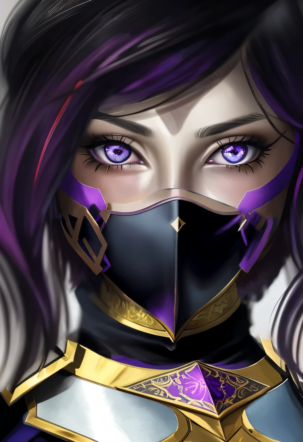 girl dark armor with gold, red roses and violeta