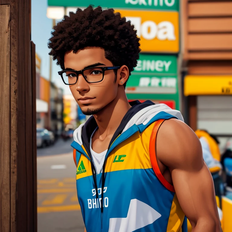 "Describe the physical features of a young Brazilian who embodies cultural diversity as a mulatto, a native of Rio de Janeiro, and a geek. Explore characteristics such as skin tone, hair, and facial features that reflect his diverse heritage. Additionally, emphasize elements of his geek lifestyle and the influence of Carioca culture on his fashion choices and expression of cultural identity."