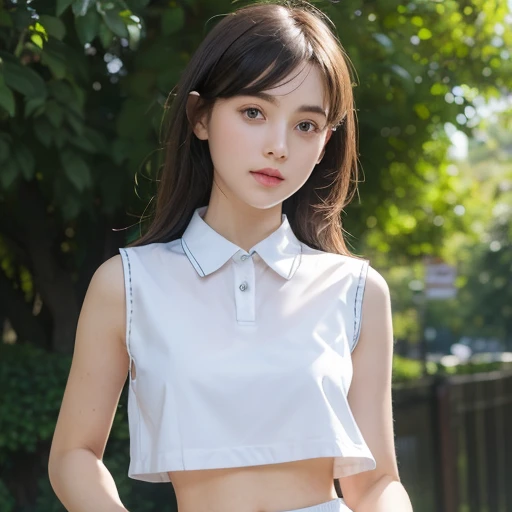 (8K, RAW Photos, Highest quality, masterpiece:1.2), (Realistic, Photorealistic:1.37), (((cowboy shot))), Super detailed, Ultra High Resolution, ((Solo girl, 16 years old)), ((Red checkered bow tie, white dress shirt, blue pleated skirt)), Japanese Student Model, Looking into the camera, Beautifully detailed face, A kind smile, (cute:1.2), narrow, (Slim waist:1.3)