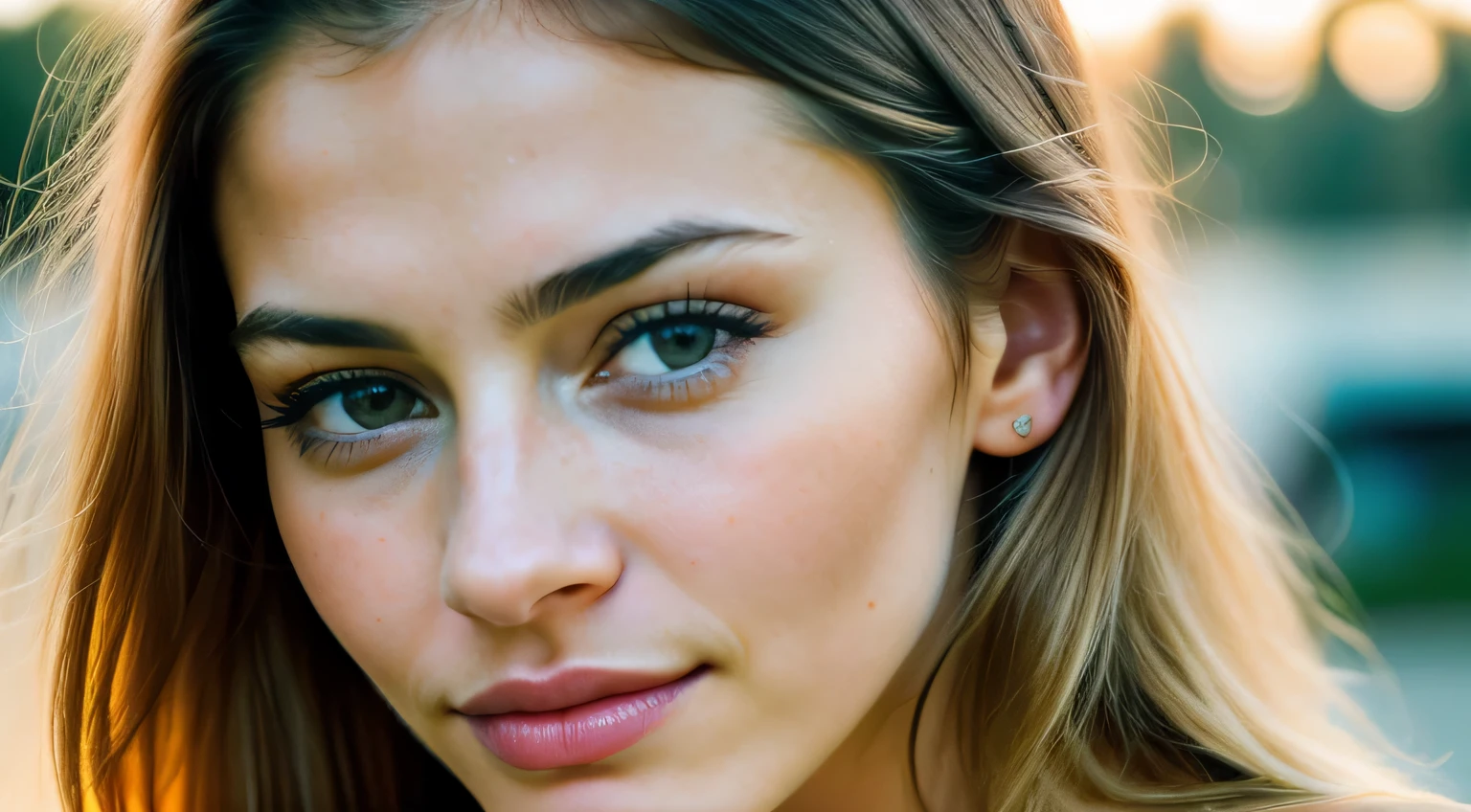 Smile, beautiful european model, Close-up shot of face only, 1 Girl with a beautiful face, Beautiful woman, (masutepiece, Best Quality, High resolution:1.4), 1girl in, Texture of skin pores, Hair blonde, Photography, movie, movie, Full body, Realistic, (8K, Raw photo, Best Quality, masutepiece:1.2), (Realistic, photo-Realistic:1.33), Best Quality, Detailed eyes, Natural lighting, depth of fields, Film grain, sharp, detailed and Realistic portrait of a woman, stares at the camera, Chapped lips, soft Natural lighting, a portrait photo of, magical photography, Dramatic Lighting, photorealisim, Ultra-detailed, Intimate portrait composition, Leica 50mm,