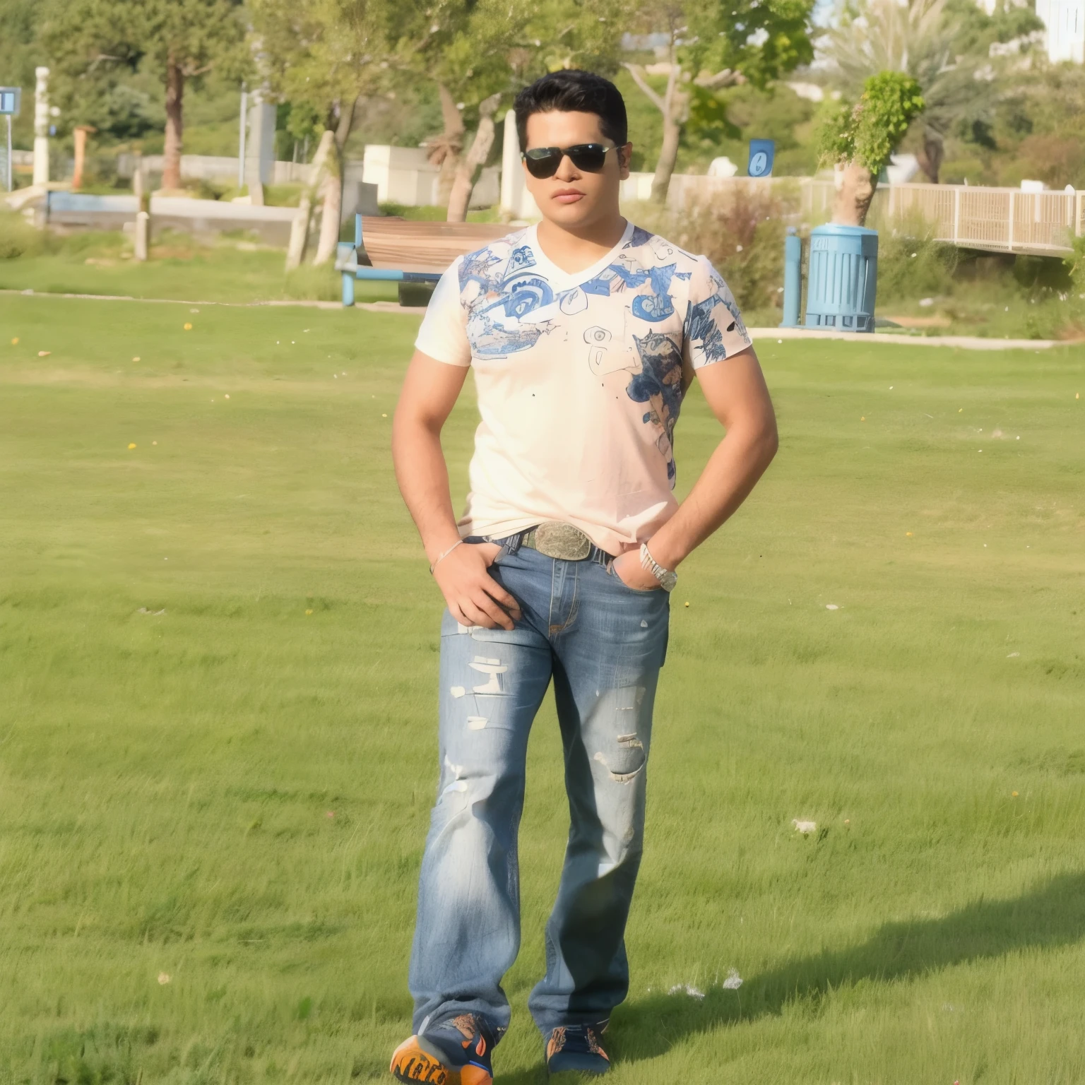Make a image into 3D photo with ultra realistic face keeping hand on wall with epic background.