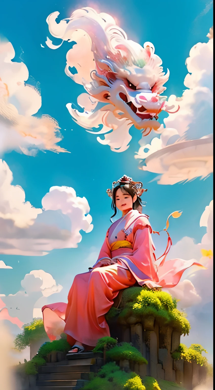 ((masutepiece)),(Best Quality)),china style,In the sky, The clouds form a huge transparent and shining white jade Maitreya statue,Thick clouds,sun shining,Pilgrims on the road,Hyper-realistic,Ultra photo realsisim,Pink,8K,High Definition,high quarity,Works of masters,super-fine,(((OC Renderer)))
