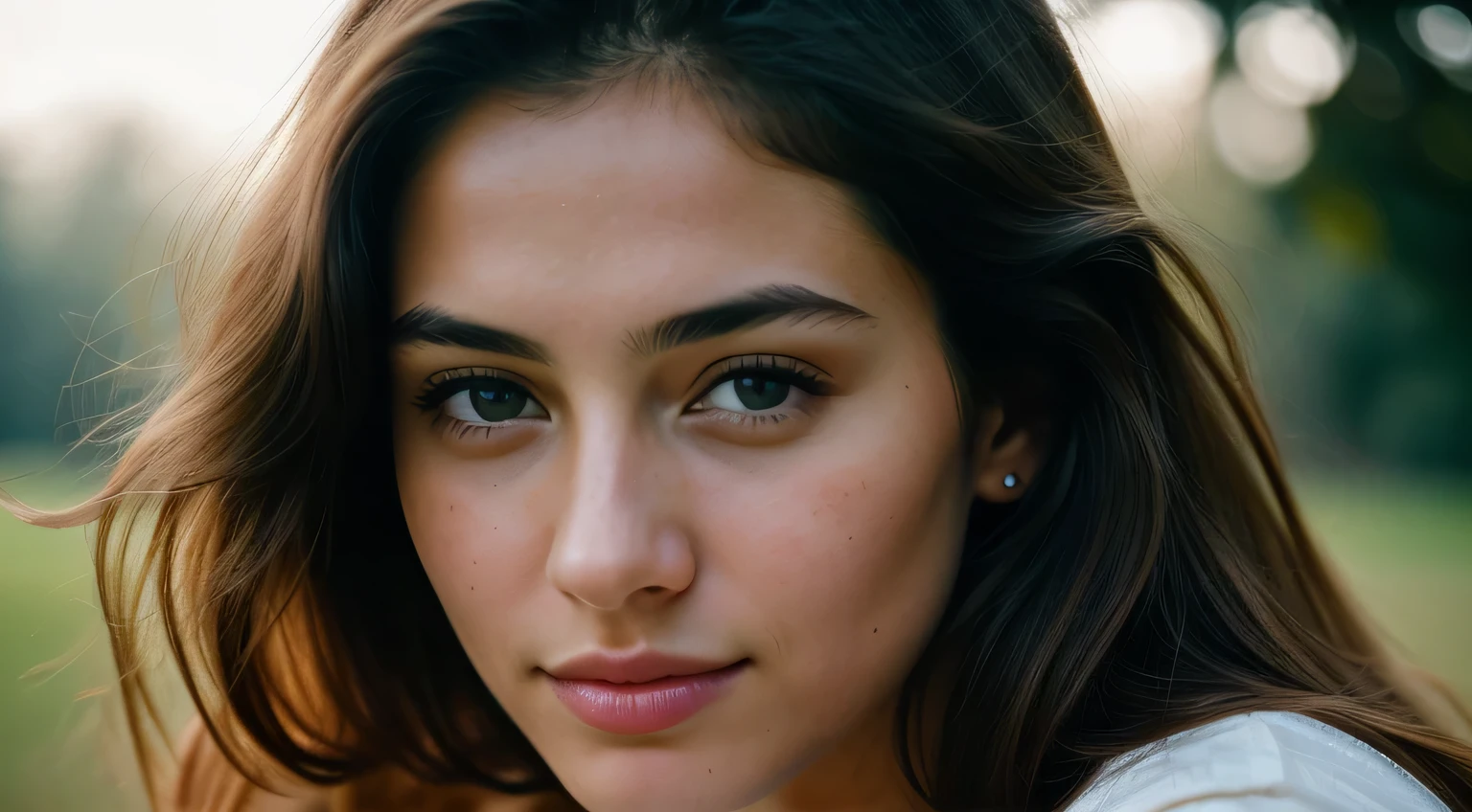 Smile, beautiful european model, Close-up shot of face only, 1 Girl with a beautiful face, Beautiful woman, (masutepiece, Best Quality, High resolution:1.4), 1girl in, Texture of skin pores, Photography, movie, movie, Full body, Realistic, (8K, Raw photo, Best Quality, masutepiece:1.2), (Realistic, photo-Realistic:1.33), Best Quality, Detailed eyes, Natural lighting, depth of fields, Film grain, sharp, detailed and Realistic portrait of a woman, stares at the camera, Chapped lips, soft Natural lighting, a portrait photo of, magical photography, Dramatic Lighting, photorealisim, Ultra-detailed, Intimate portrait composition, Leica 50mm,