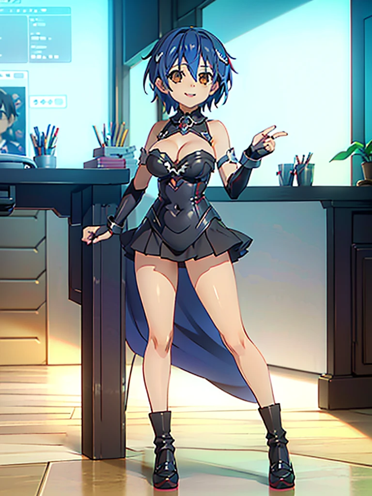 gran calidad ++ Extremely detailed high resolusionolution, very aesthetic, ojos expresivos, (((Cara perfecta))), (((face symmetrical))), ((good anatomy)), (((manos perfectas))), (((8k))), UHD, Fondo de pantalla HD, (((alta calidra detallada, (((((1girl)))))), solamente, Obra maestra, La mejor calidad, high resolusion, Altamente detallado, (illustration), hermosos ojos detallados, (((combatant))), ((((Date A Live)))), (((itsuka shiori))), (((natsuru senou))), ((((itsuka shidou)))), (((blue hair))), (((brown eyes))), (((straight hair))), (((long hair))), (((anime))), (((mature female))), (((gigantic breasts))), (((offices))), labios brillantes, They are smiling, guantes largos de raso blancos hasta el codo, cuerpo completo, Guantes blancos de codo, Dedos detallados, Dedos precisos, Manos no antinaturales, strange eye,