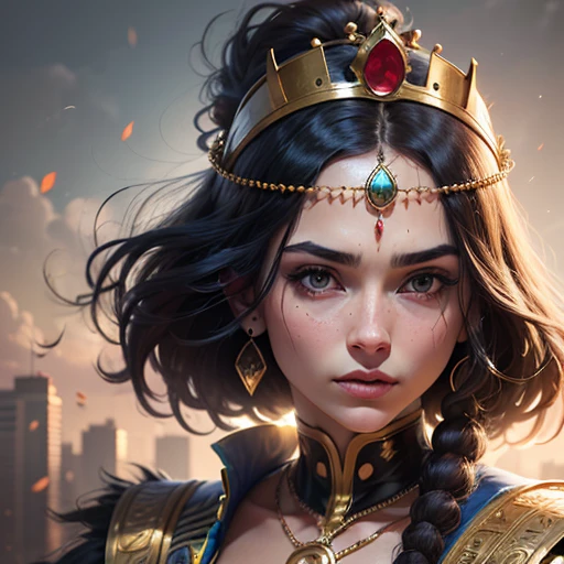 I want to ask for an I A image to generate ancient Egypt at the time of the pharaohs detailed several and that in front is the cleopatra with black hair and black queen's crown and the clothes she used to wear, brown skin highlight the city of ancient Egypt in the background air of grandeur, Vivacious, Bastardcore, Glitchcore, portrait, Texturing, Cinematic, Digital painting, multi colors, Photorealism, low key lighting, Hyper realistic, dramatic shadows, film noir style, 4k --auto --s2