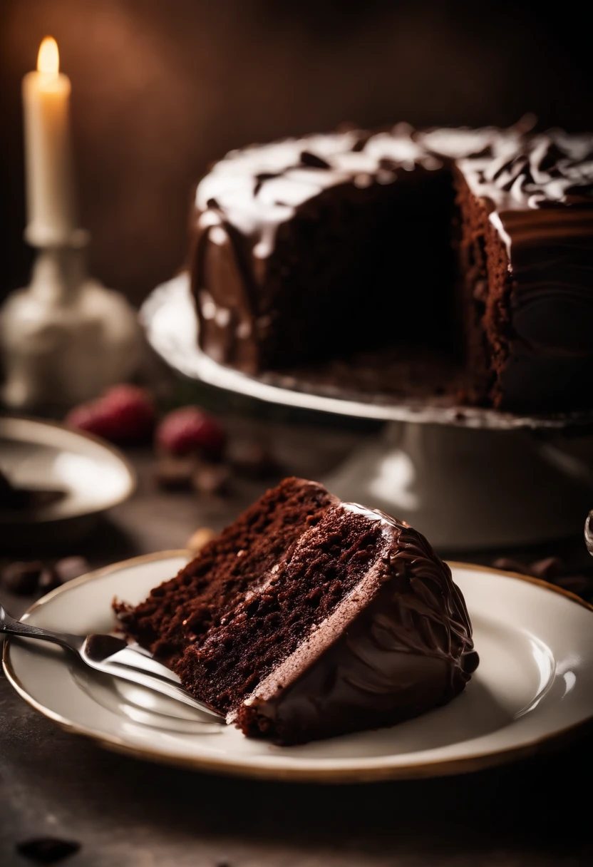 a high-resolution shot of a chocolate cake with a molten chocolate center, highlighting the oozy, decadent filling and the contrast with the cake itself