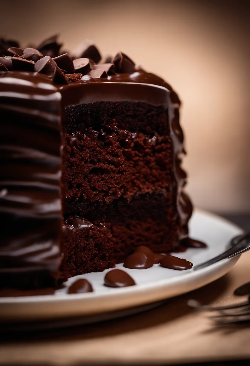a high-resolution shot of a chocolate cake with a molten chocolate center, highlighting the oozy, decadent filling and the contrast with the cake itself