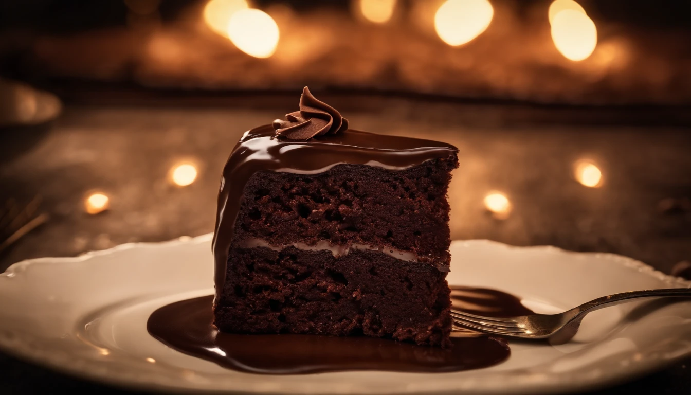 a high-resolution shot of a chocolate cake with a molten chocolate center, highlighting the oozy, decadent filling and the contrast with the cake itself