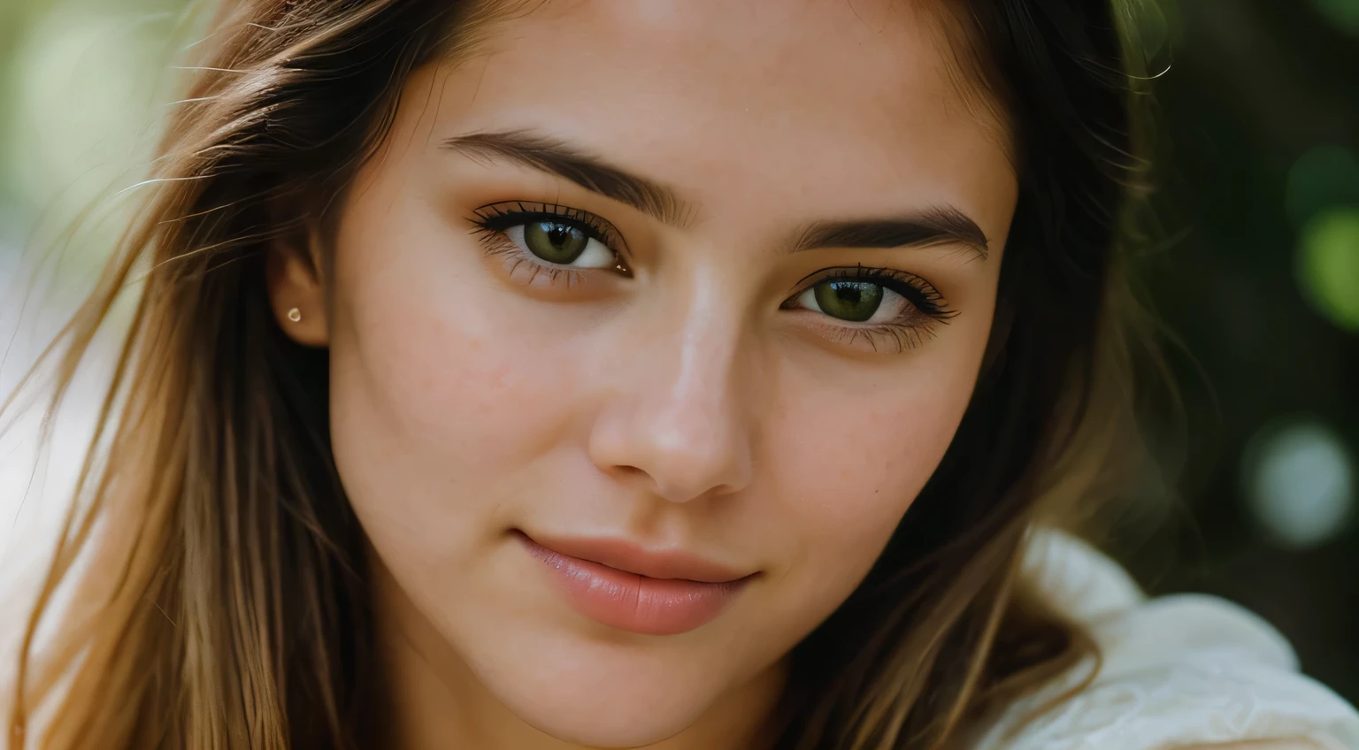 Smile, beautiful european model, Close-up shot of face only, 1 Girl with a beautiful face, Beautiful woman, (masutepiece, Best Quality, High resolution:1.4), 1girl in, Texture of skin pores, Photography, movie, movie, Full body, Realistic, (8K, Raw photo, Best Quality, masutepiece:1.2), (Realistic, photo-Realistic:1.33), Best Quality, small eyes are green, Natural lighting, depth of fields, Film grain, sharp, detailed and Realistic portrait of a woman, stares at the camera, Chapped lips, soft Natural lighting, a portrait photo of, magical photography, Dramatic Lighting, photorealisim, Ultra-detailed, Intimate portrait composition, Leica 50mm