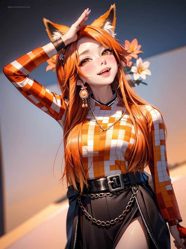 masterpiece, best quality, highly detailed, 1girl, solo, (:3:0.9), animal ear fluff, animal ears, orange hair, fluffy hair, blush, brown eyes, flower, fox ears, fox girl, gradient, gradient background, hair flower, hair ornament, japanese clothes, kimono, looking at viewer, miko, smile, solo, white kimono, beautiful lighting