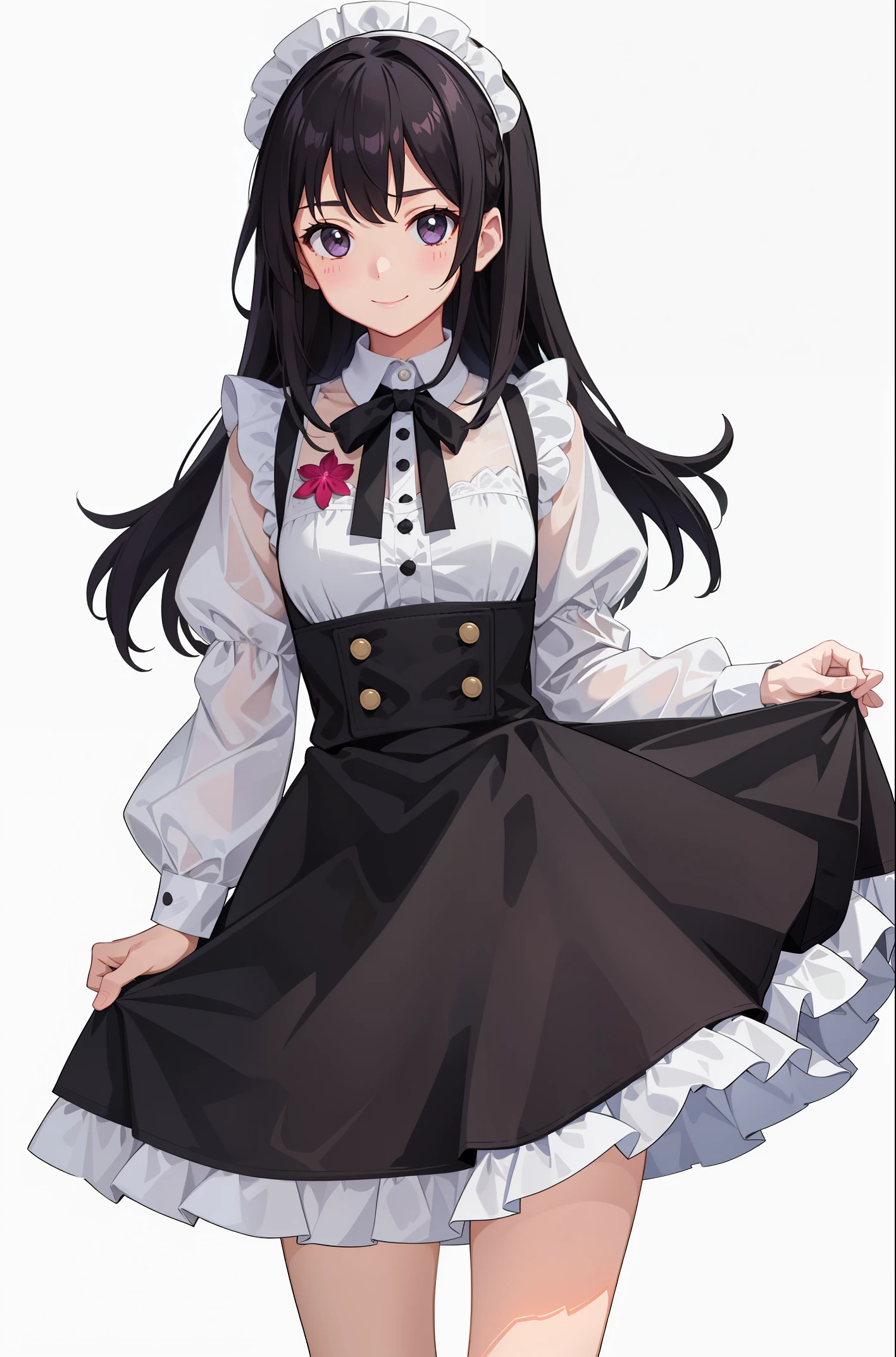 1girl in、A smile、A delightful、skirt by the、(small tits)Chilarism、doress、pinafore、Maids、hair adornments、