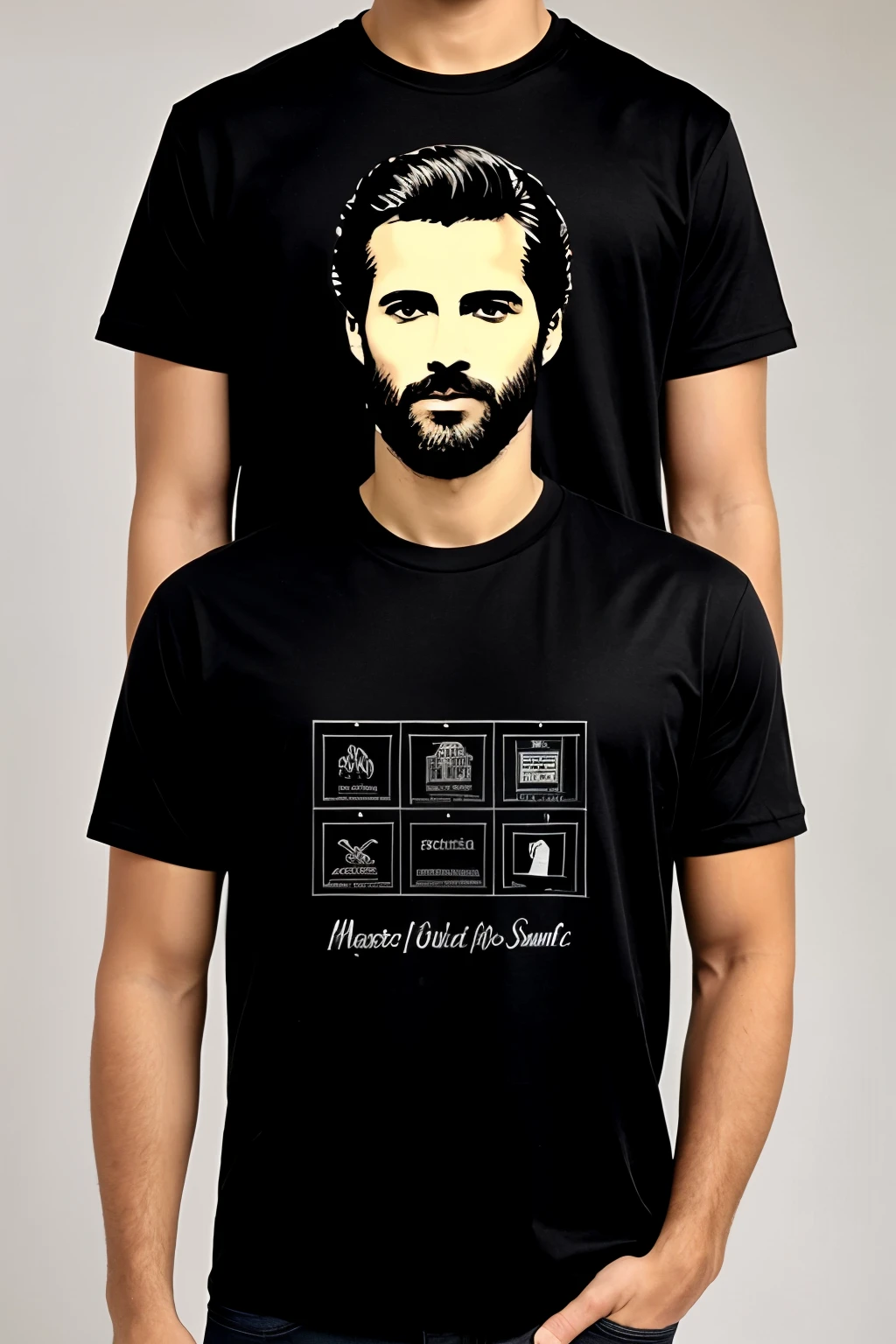 ((best quality)), ((masterpiece)), (detailed), perfect, a black t-shirt containing formulas and beautiful concepts of science & technology