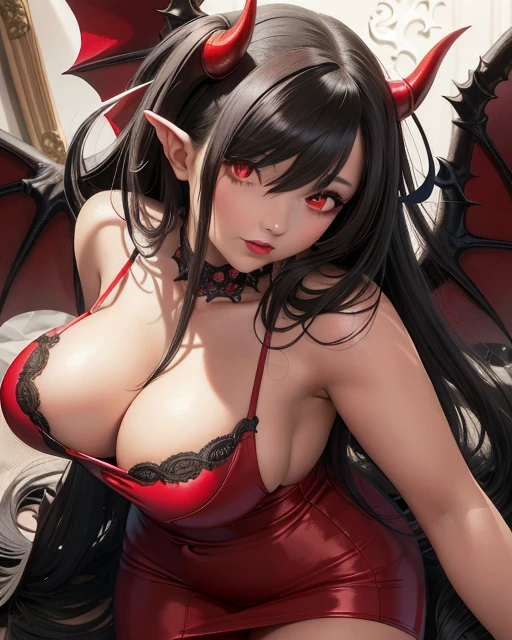 anime girl with red eyes and black hair in a red dress, beautiful succubus, succubus in tight short dress, succubus in sundress portrait, seductive anime girl, succubus, demon anime girl, succubus | medieval, demon girl, extremely detailed artgerm, vampire girl, beautiful alluring anime woman, detailed digital anime art, portrait of demon girl