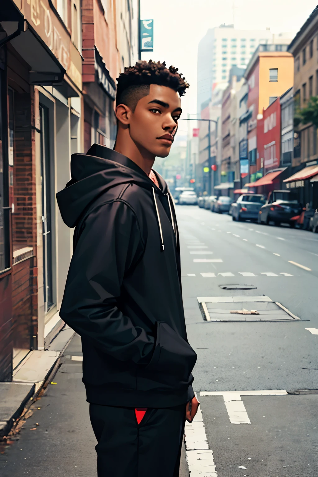 A 20-year-old black man standing in a hoodie, black, scars over the face, dark skin, black skin, Body and straight head in the photo, DSRL, facing the viewer of the photo, eyes staring into the lens, Appears shoulders and head in the photo, man centered in photo, 8k, best quality, masterpiece, realistic, realistic photo, cinema photo, ultra realistic, 1 person, detailed, Dark Dark Lighting