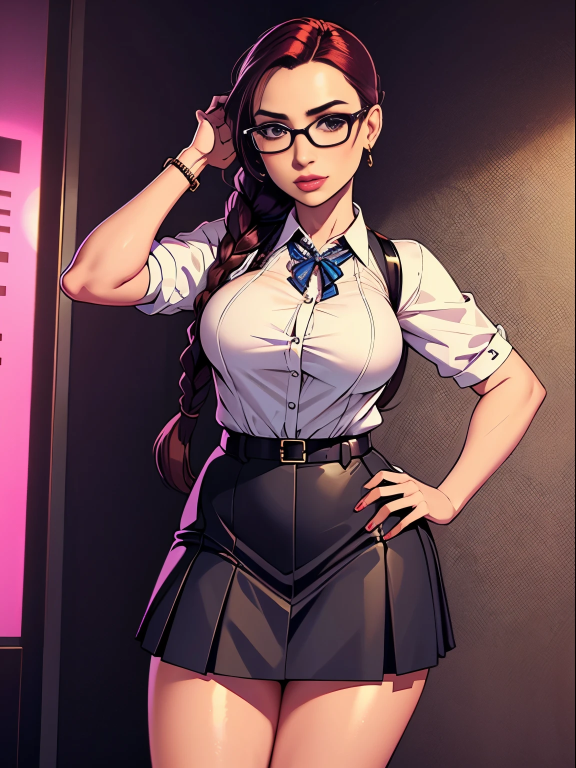 Anne Hathaway in a white shirt and blue striped tie, wearing a shirt with a tie, girl in a suit, girl in suit, wearing headmistress uniform, strict uniform, shirt and tie, photo of a model, dramatic smirk pose, young business woman, well lit professional photo, girl wearing uniform, various posed, clothed in white shirt, attractive humanoid, 4nn3h