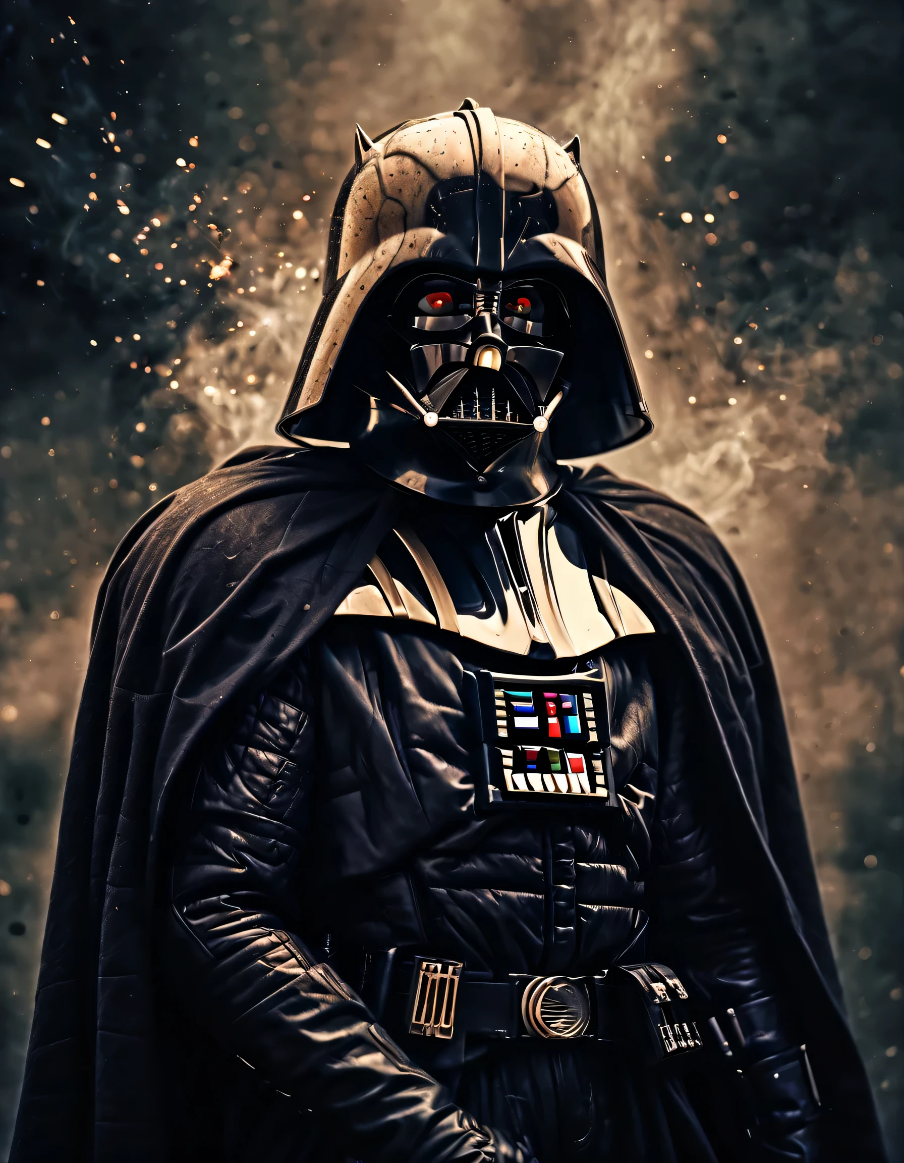 (melhor qualidade,Realistic)Hayden Christensen,Darth Vader,Retratos,sabre de luz,batalha,Dark Force, dramatic lighting, intense expression, Cabo majestoso, Aura sinistra, olhos vermelhos brilhantes, epic showdown, smoke and sparks, detalhes impressionantes, dramatic pose, iconic helmet, Iconic outfit, atmosfera sinistra, intense emotion, powerful presence, dynamic compositing, figura imponente, Fierce determination, Escuro e mal-humorado, menacing presence, legendary character, epic batalha scene, swirling energy, conflito intenso, Iconic weapon, Sombras profundas, fundo sinistro, villainous protagonist, Epic Climax, emotional turmoil, legendary saga, Iconic villain, Epic transformation, lado escuro, Cosmic Power.