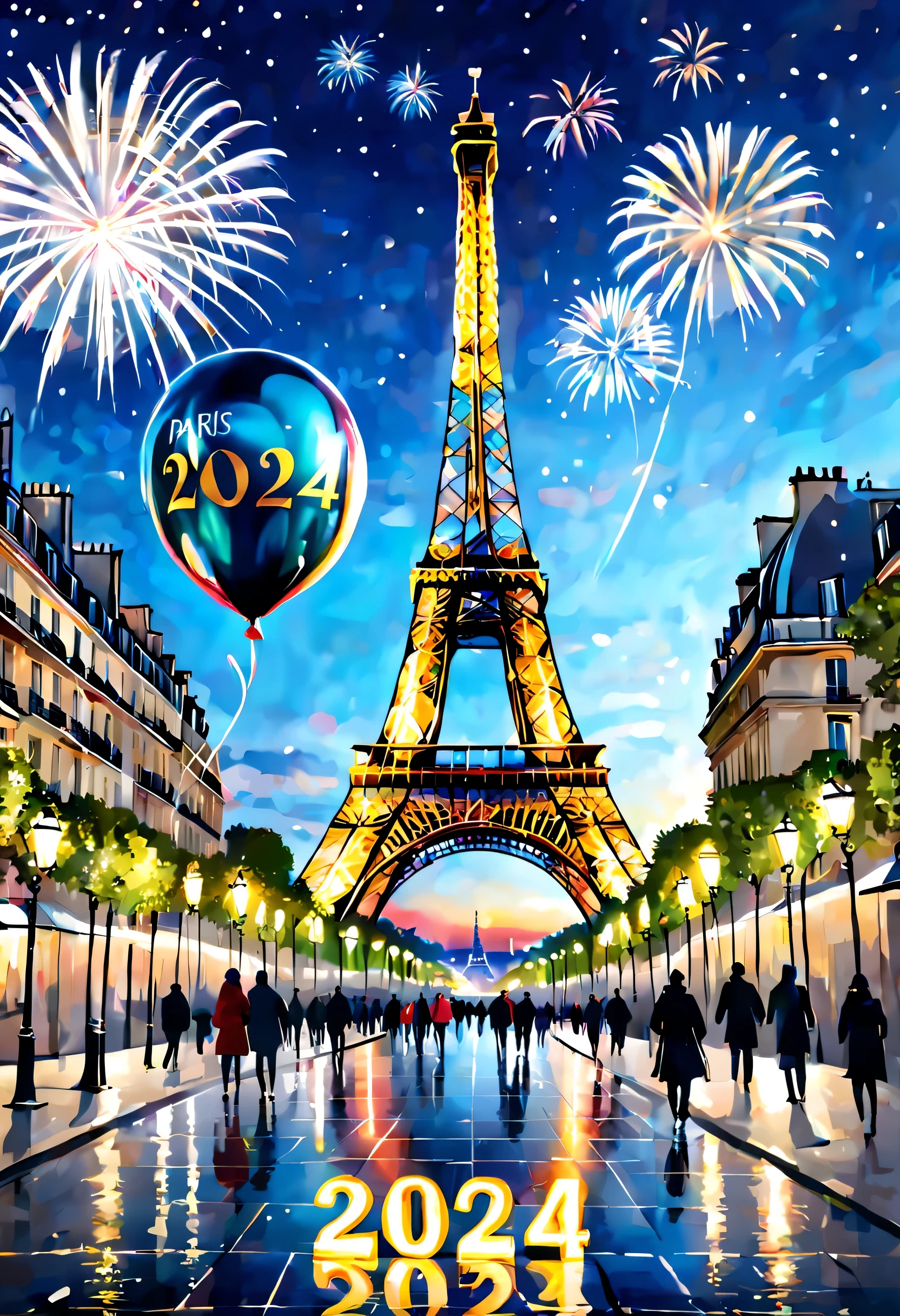 Happy New Year 2024, (best composition), (masutepiece), (Best Quality), (ultra high detail)