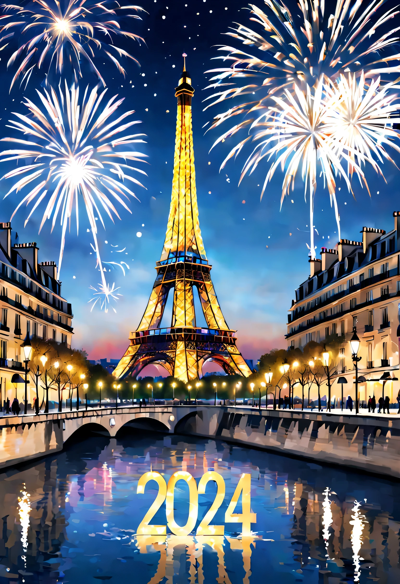 Paris, "Happy New Year 2024", (best composition), (masutepiece), (Best Quality), (ultra high detail)