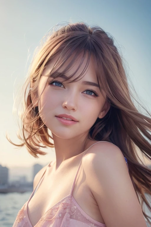 (8k, Best Quality, Masterpiece:1.2), (Realistic, Photorealistic:1.37), Ultra Detail, 1 Girl,Cute,Solo,Beautiful Detailed Sky,Date,(Blush),(Smile:1.15),(Closed Mouth)Small Breasts,Beautiful Detailed Eyes,(Long Hair: 1.2),Floating Hair NovaFrogStyle, Upper Body, Tank Top
