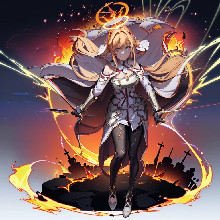 1GIRL BLACK KNIGHT BLONDE WAVE LONG HAIR (FACE-MATURE) (FACE-MATURE)) ((HOLD_EYES)) ((27 years old)) ((full body shot)) ((Standing)) ((Hold a sword)) ((Black_coloring full metal armor)) ((knight fur_cloak)) ((Hugh breast)) ((light smile)), fantasy game style frame,
from the body (dark flame: 1.3), burn circle, (clear and heavy)), (burn the sky, vortex of fire, fire magic: 1.5)), hand of fire, ((melt and mix: 1.5)), (flame and burning: 1.3)), black fog, wind, ( (fusion of flame and hair: 1.3)), weightlessness, eddy, (burn eddy effect: 1.5), (round flame background: 1.5), (round frame: 1.4), (huge halo: 1.4), (flame blast: 1.3), (electric current, magic circle , Explosive Lightning: 1.5), (revolve round: 1.5), (lightning effect: 1.5), blue sky, group of buildings,1contrail, (cityscape: 1.5), warm light, the top of the hill, (Overlooking the cityscape: 1.5), ( scenery: 1.5), (Looking down on the city from the roof of a building: 1.3),
(BODY ON THE LIGHTNING: 1.3)
(Electric Current, Magic Circle, Explosive Lightning: 1.5), (Revolve Round: 1.5), (Goddess: 1.3), (Lightning Effect: 1.5),