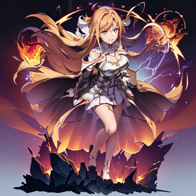 1GIRL BLACK KNIGHT BLONDE WAVE LONG HAIR (FACE-MATURE) (FACE-MATURE)) ((HOLD_EYES)) ((27 years old)) ((full body shot)) ((Standing)) ((Hold a sword)) ((Black_coloring full metal armor)) ((knight fur_cloak)) ((Hugh breast)) ((light smile)), fantasy game style frame,
from the body (dark flame: 1.3), burn circle, (clear and heavy)), (burn the sky, vortex of fire, fire magic: 1.5)), hand of fire, ((melt and mix: 1.5)), (flame and burning: 1.3)), black fog, wind, ( (fusion of flame and hair: 1.3)), weightlessness, eddy, (burn eddy effect: 1.5), (round flame background: 1.5), (round frame: 1.4), (huge halo: 1.4), (flame blast: 1.3), (electric current, magic circle , Explosive Lightning: 1.5), (revolve round: 1.5), (lightning effect: 1.5), blue sky, group of buildings,1contrail, (cityscape: 1.5), warm light, the top of the hill, (Overlooking the cityscape: 1.5), ( scenery: 1.5), (Looking down on the city from the roof of a building: 1.3),
(BODY ON THE LIGHTNING: 1.3)
(Electric Current, Magic Circle, Explosive Lightning: 1.5), (Revolve Round: 1.5), (Goddess: 1.3), (Lightning Effect: 1.5),