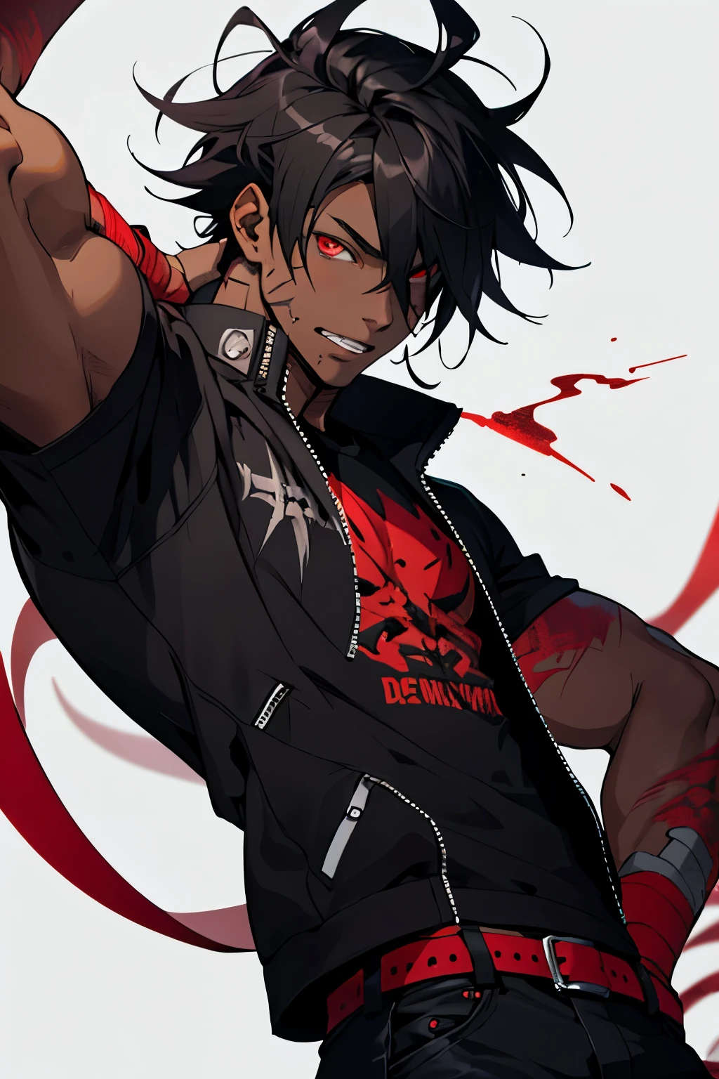 Anime guy with a knife in his hand and blood on his face - SeaArt AI