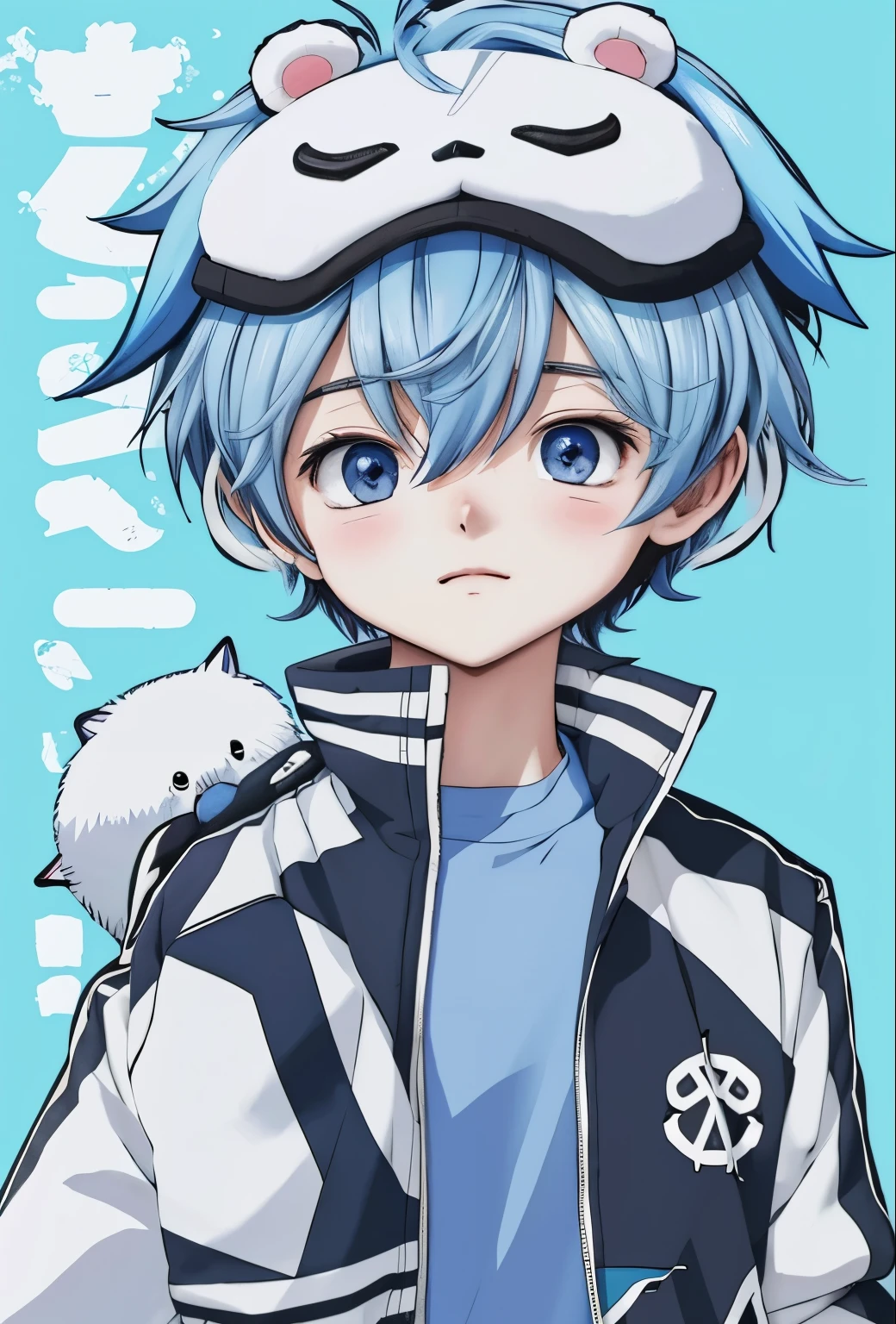 Anime boys with a teddy bear in his hand, Two-dimensional anime style, Two-dimensional anime, Anime cute art style, Anime boys, Inspired by Okumura Togyu, kaworu nagisa, heroes 2d fan art artstation, 2d art, Two-dimensional art, style of anime人物, style of anime, anime art style, freezing blue skin