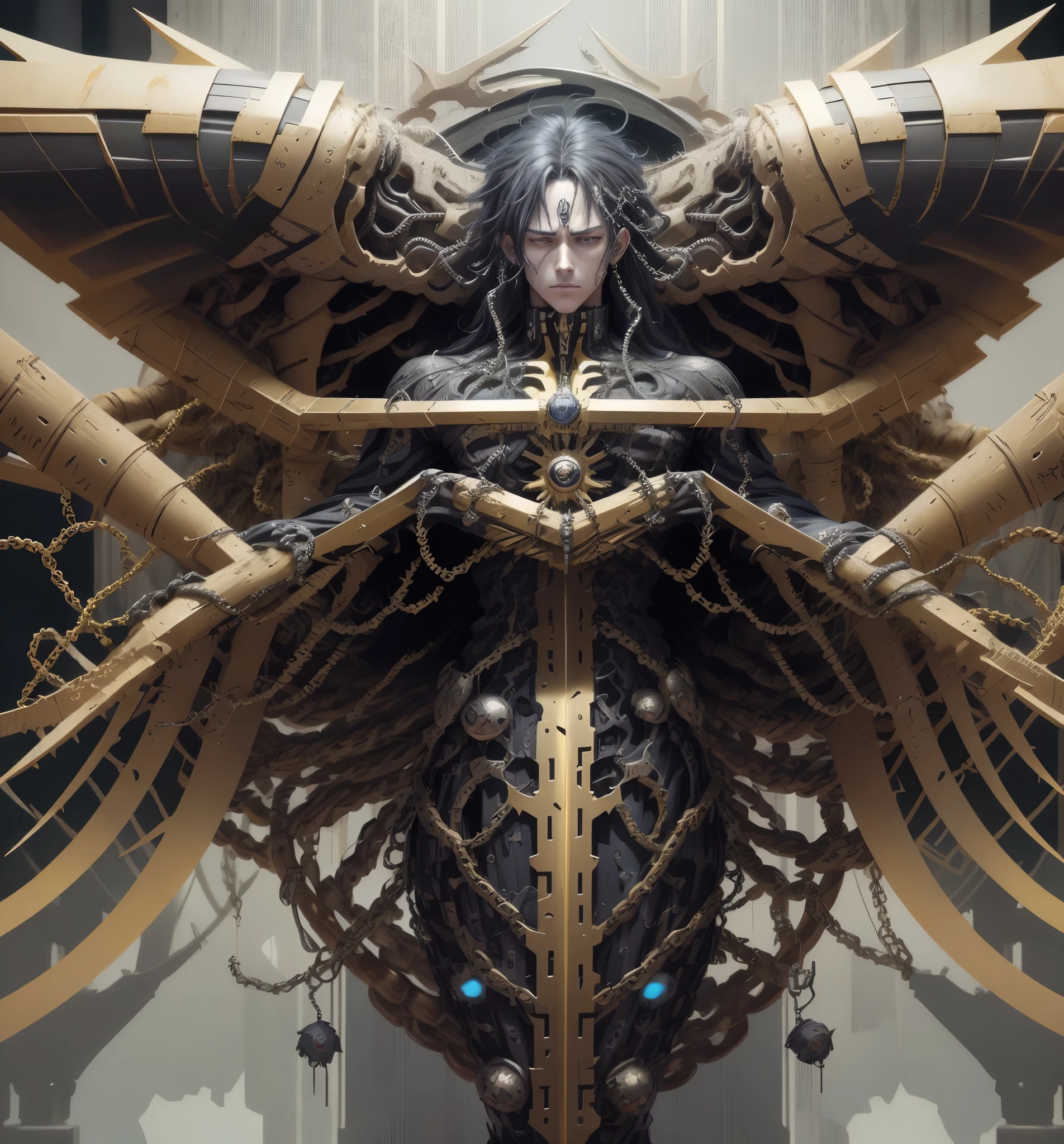 personaje de anime con cadenas y cadenas alrededor del cuello, Badass Anime 8K, Mejor fondo de pantalla de Anime 4K Konachan, epic anime style, esqueleto encadenado, Este personaje tiene crioquinesis, an epic anime of an energy man, chaos nightmare ❄️ amour venom, Trigger anime artstyle, Albedo del anime Overlord, the the man is wrapped in chains