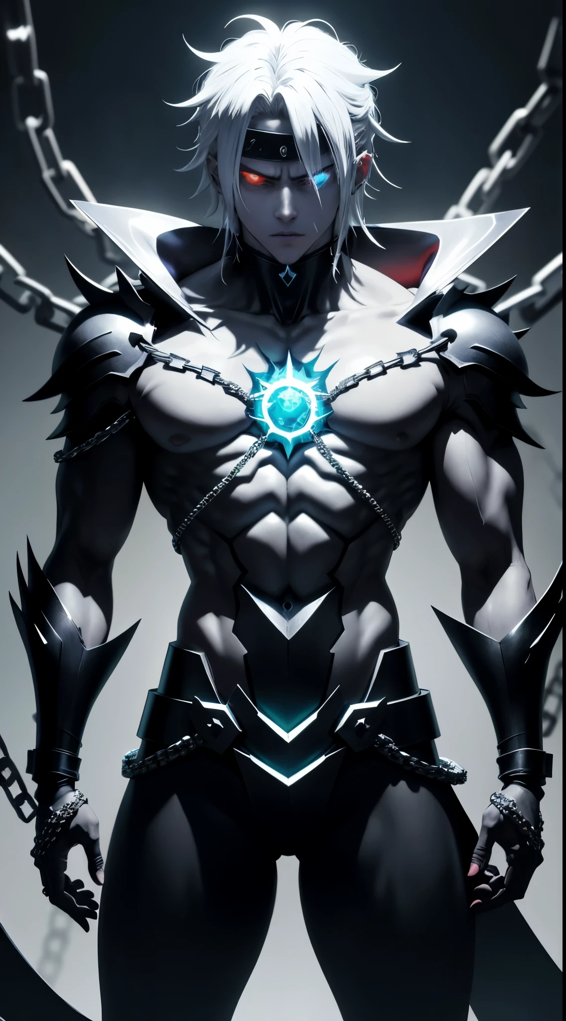 personaje de anime con cadenas y cadenas alrededor del cuello, Badass Anime 8K, Mejor fondo de pantalla de Anime 4K Konachan, epic anime style, esqueleto encadenado, Este personaje tiene crioquinesis, an epic anime of an energy man, chaos nightmare ❄️ amour venom, Trigger anime artstyle, Albedo del anime Overlord, the the man is wrapped in chains