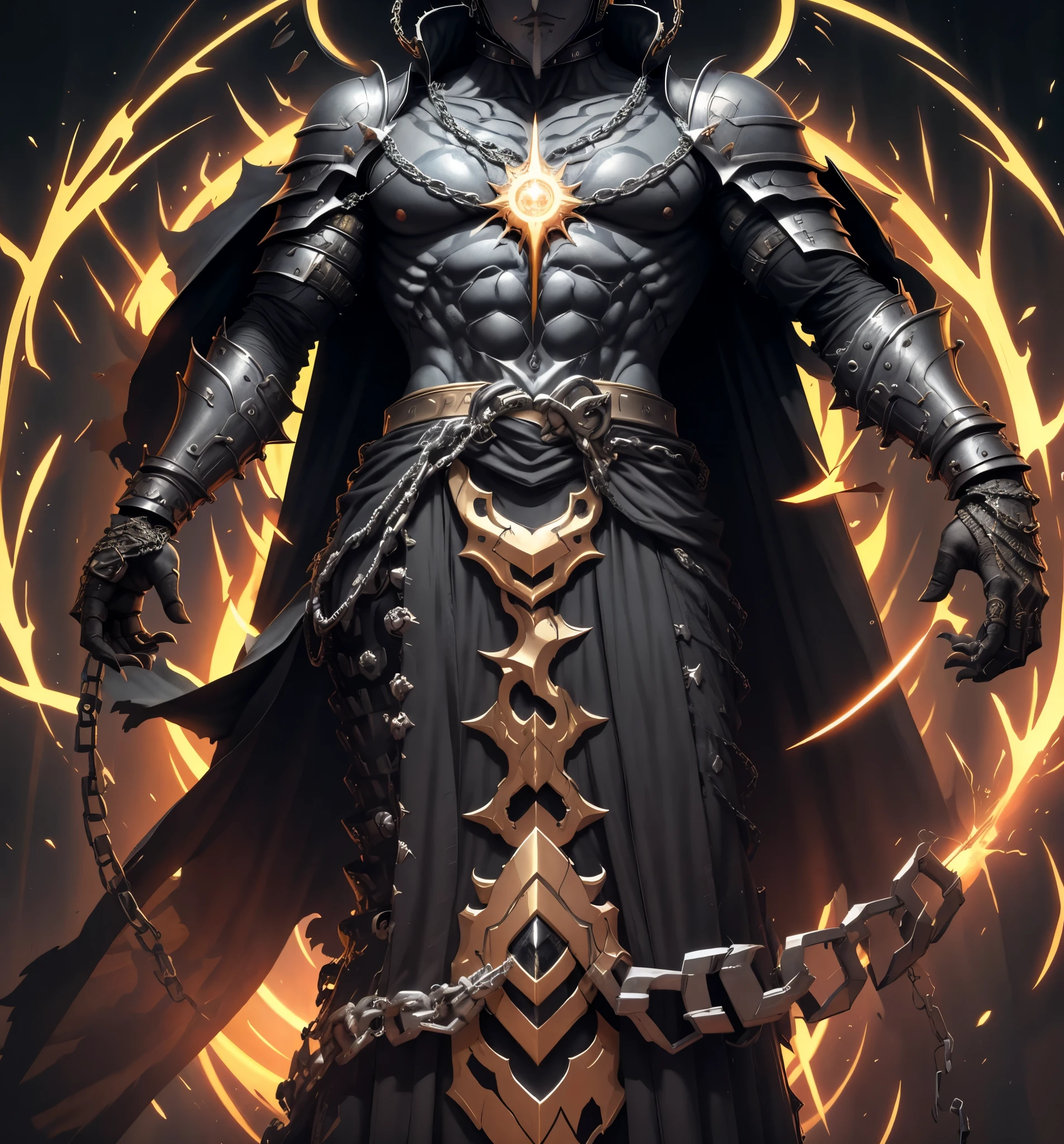 personaje de anime con cadenas y cadenas alrededor del cuello, Badass Anime 8K, Mejor fondo de pantalla de Anime 4K Konachan, epic anime style, esqueleto encadenado, Este personaje tiene crioquinesis, an epic anime of an energy man, chaos nightmare ❄️ amour venom, Trigger anime artstyle, Albedo del anime Overlord, the the man is wrapped in chains