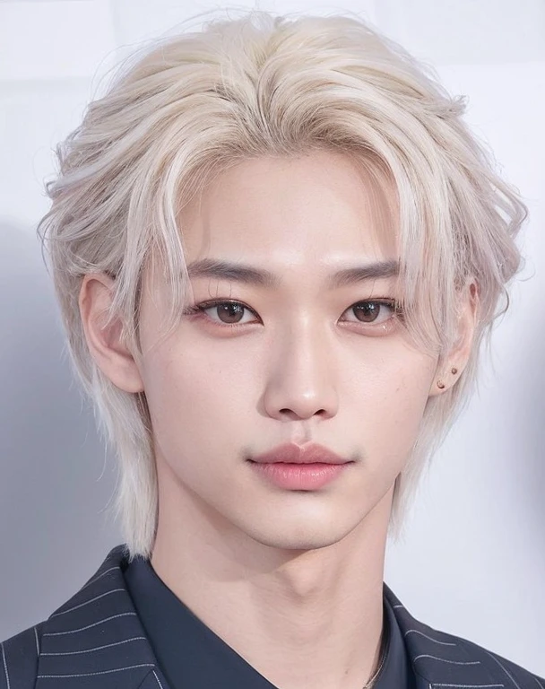 um close up de um homem com terno e gravata, Felix Lee, Sul Coreano Masculino, Felix adorable korean face, portrait of kpop idol, com o mesmo penteado, Lee Felix, Stray Kids, Hyunjin, SKZ, korean face features, Kim Doyoung, Steven Jung, korean symmetrical face, Sakimichan