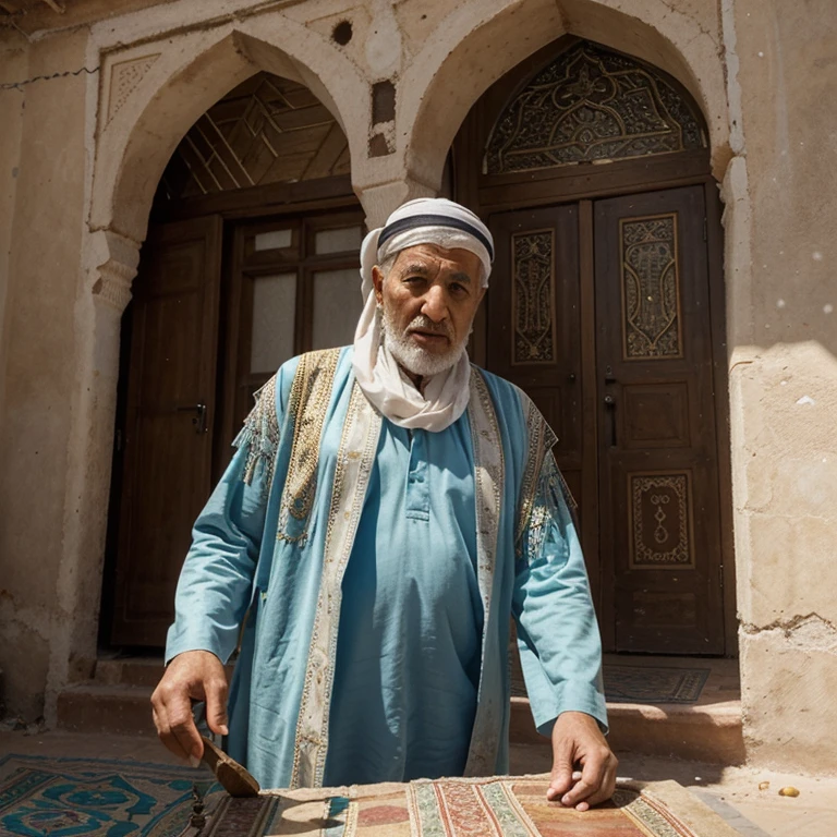 The personality of the intelligent storyteller:
 The character of the intelligent storyteller could be a man, an old man, a Moroccan Arab, the important thing is that he be an attractive and interesting character.  The storyteller may be wearing traditional Moroccan clothing, such as a jilbab or caftan.