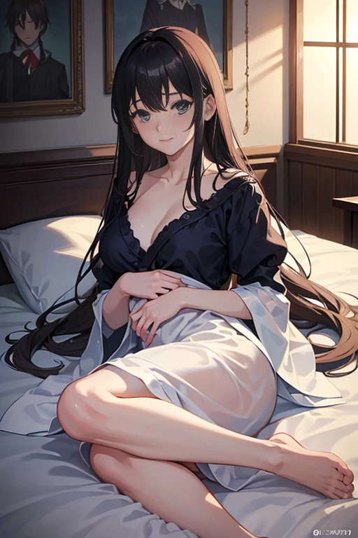 (best quality,4k,8k,highres,masterpiece:1.2),ultra-detailed,(realistic,photorealistic,photo-realistic:1.37),anime,night!!,Kyoto Animation scene,a woman lying on a bed in a room,transmigrated into a slime,T.V. anime still,Konosuba,animated movie screenshot,anime scene,when she is asleep, he holds her,2012 anime screenshot
